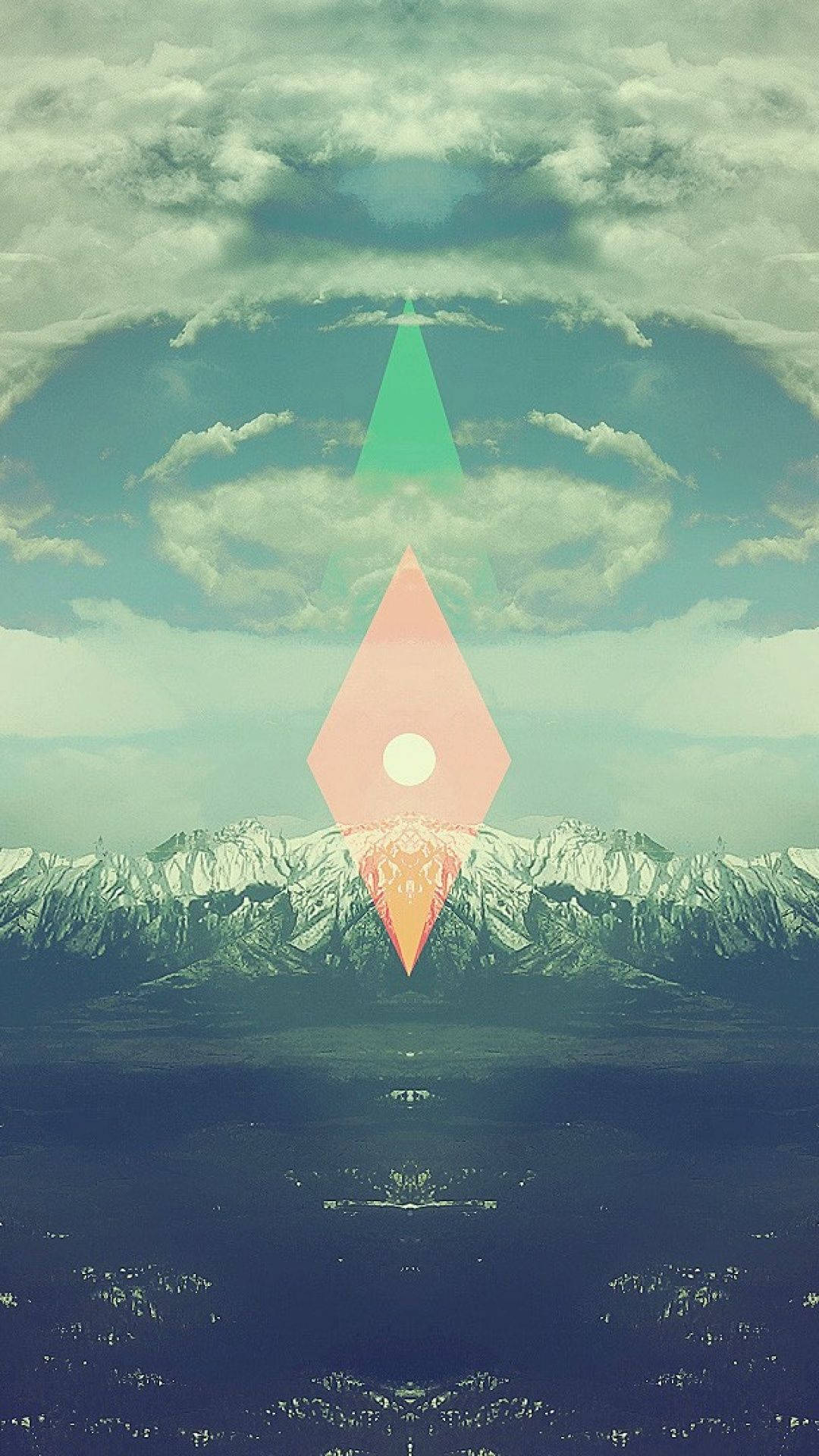 snowy mountains, geometric pyramid, glowing, Full HD Phone Wallpaper
