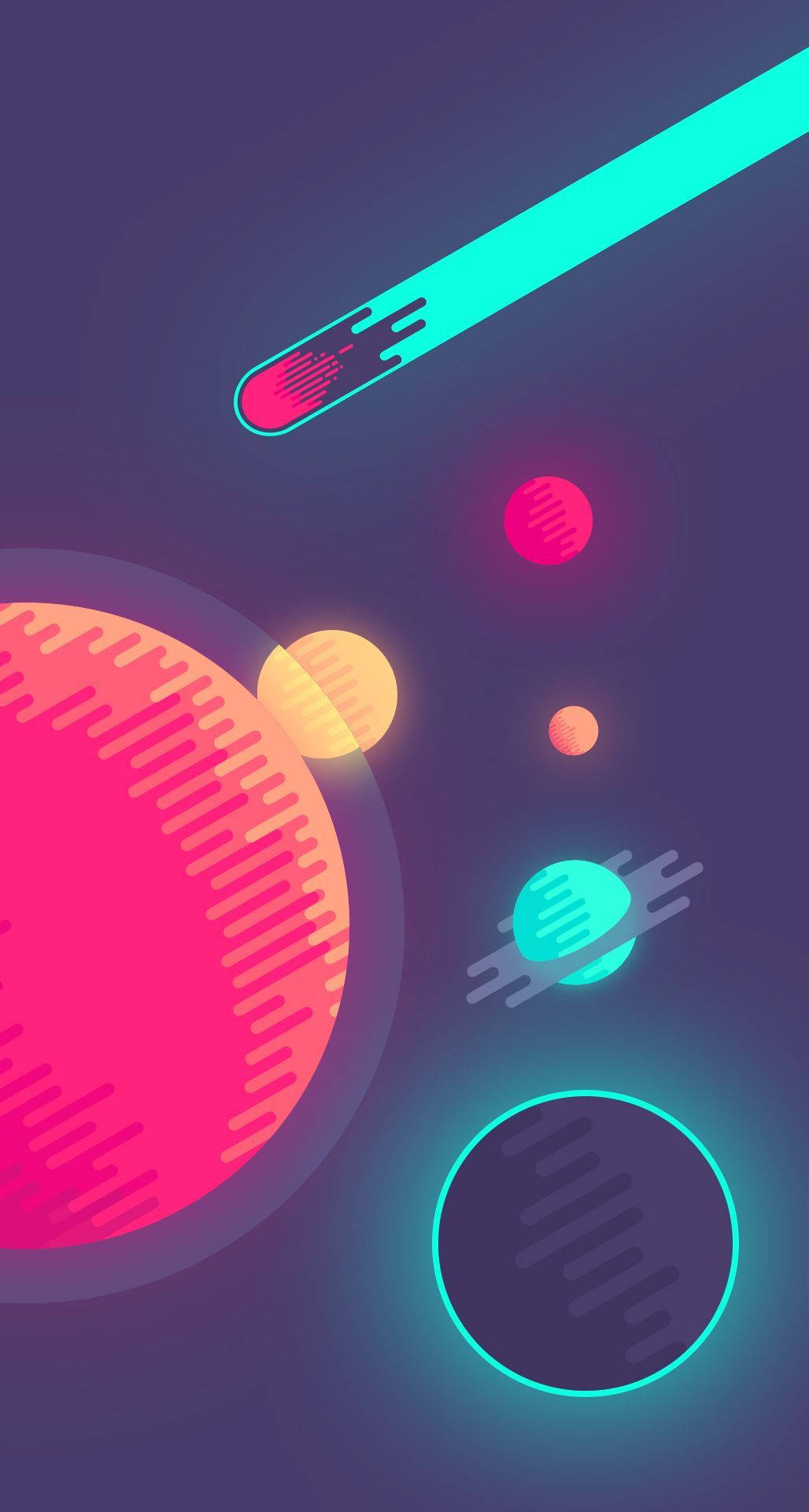 neon planets, streaking comets, deep purple cosmic void, Full HD Phone Wallpaper