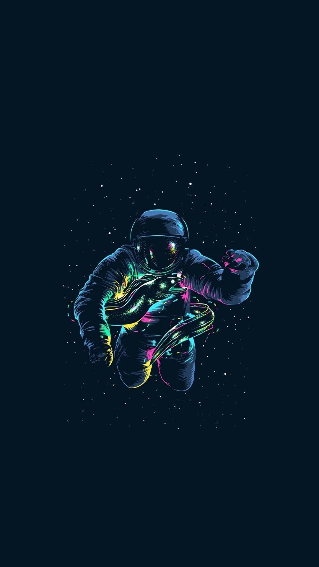 colorful astronaut, wolf eel, neon-lit astronaut, Full HD Phone Wallpaper