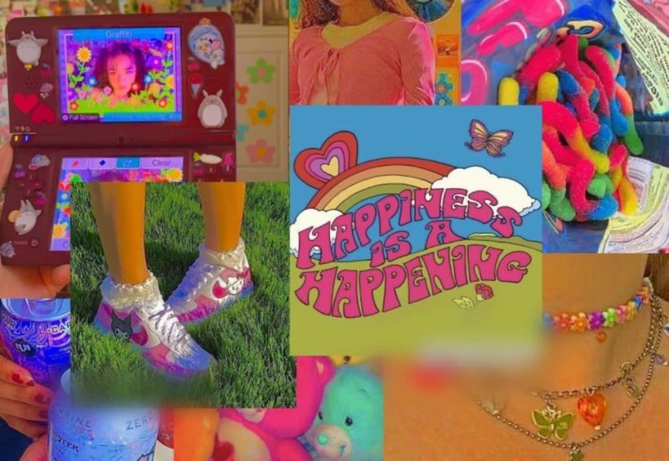 2000s pop culture, handheld game, rainbow text, HD Desktop Wallpaper