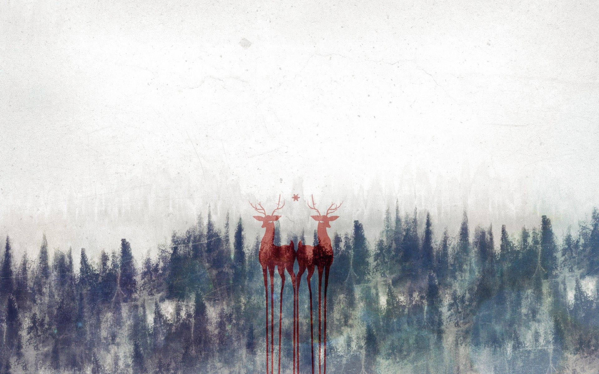 indie hipster art reindeer, red deer, mistily forest, Full HD Desktop Wallpaper