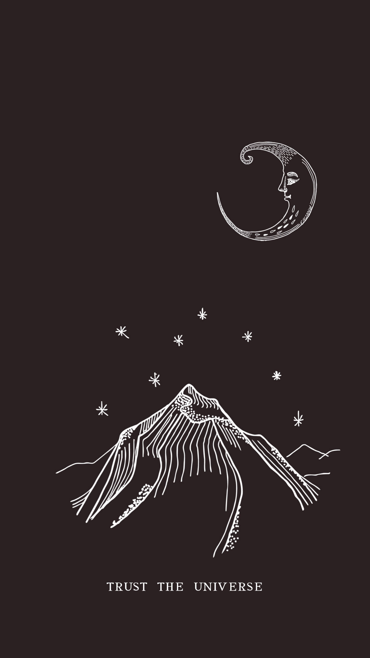 Trust The Universe, crescent moon, mountain peak, Full HD Phone Wallpaper