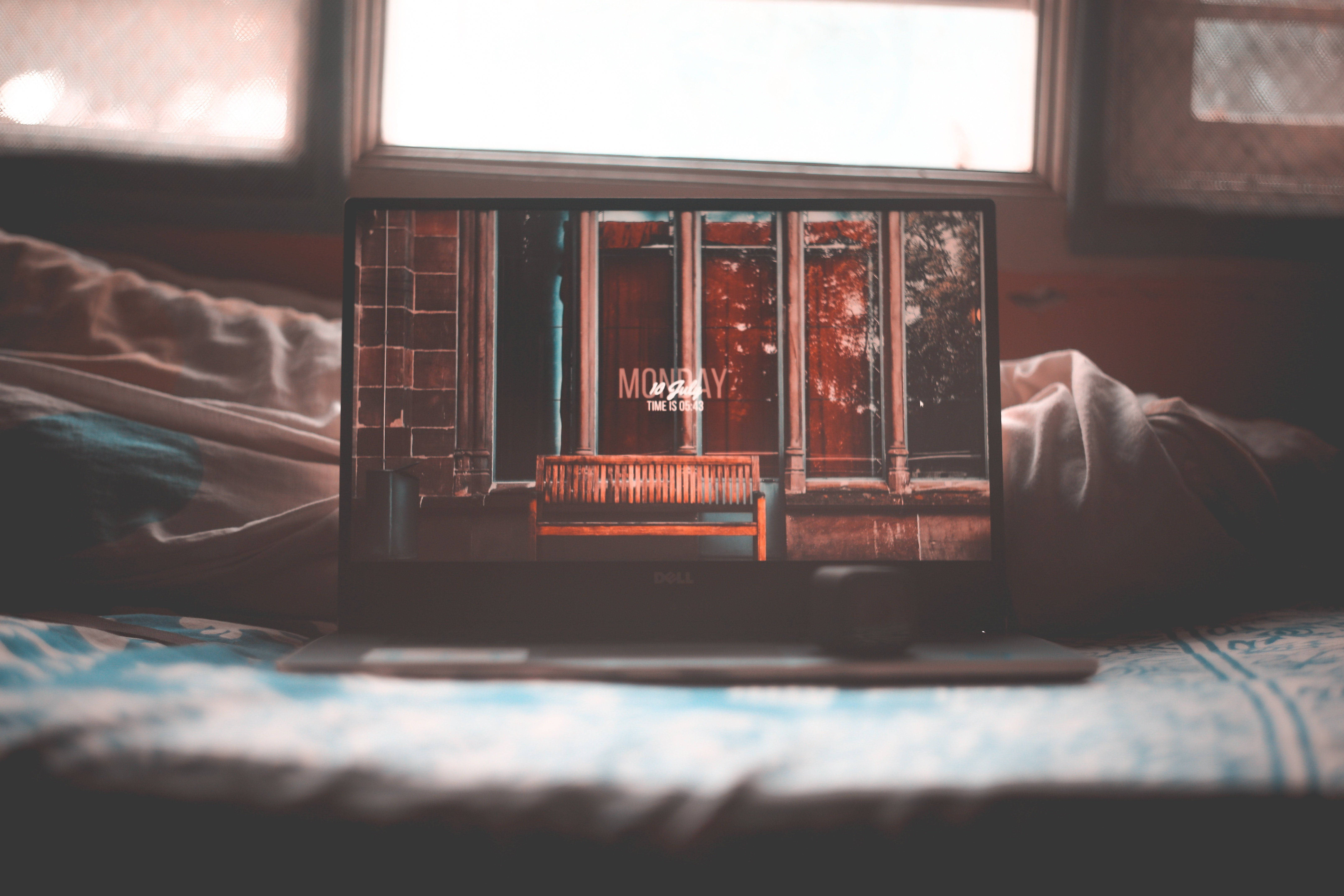Indie Aesthetic, laptop, bed, 5K Desktop Wallpaper