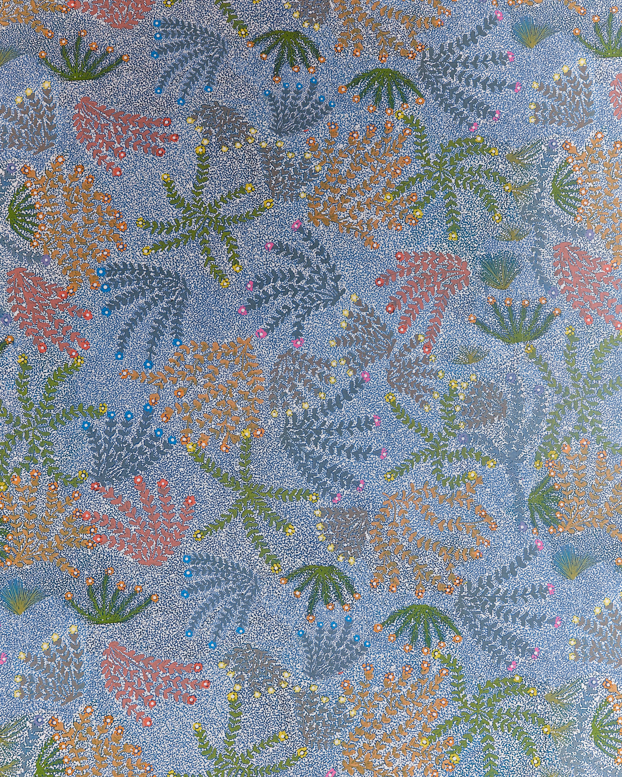 Indigenous Sea Life Art, coral-like shapes, green orange and pink, 2K Phone Wallpaper