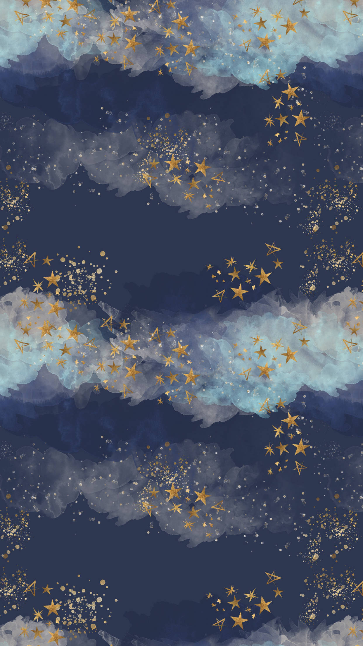 indigo aesthetic, deep navy night sky, golden stars, Full HD Phone Wallpaper