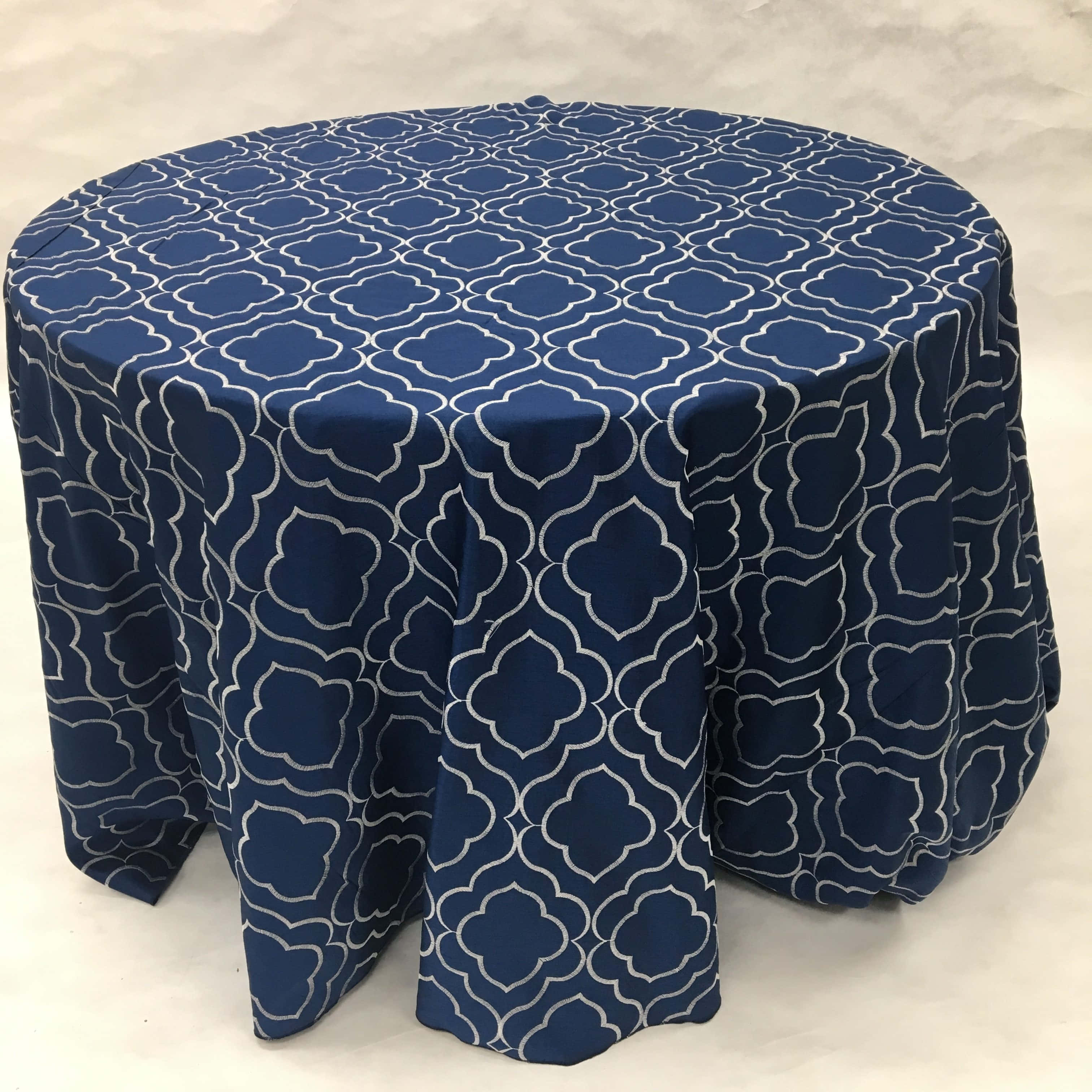 indigo blue, round table, rich blue fabric, 2K Desktop Wallpaper