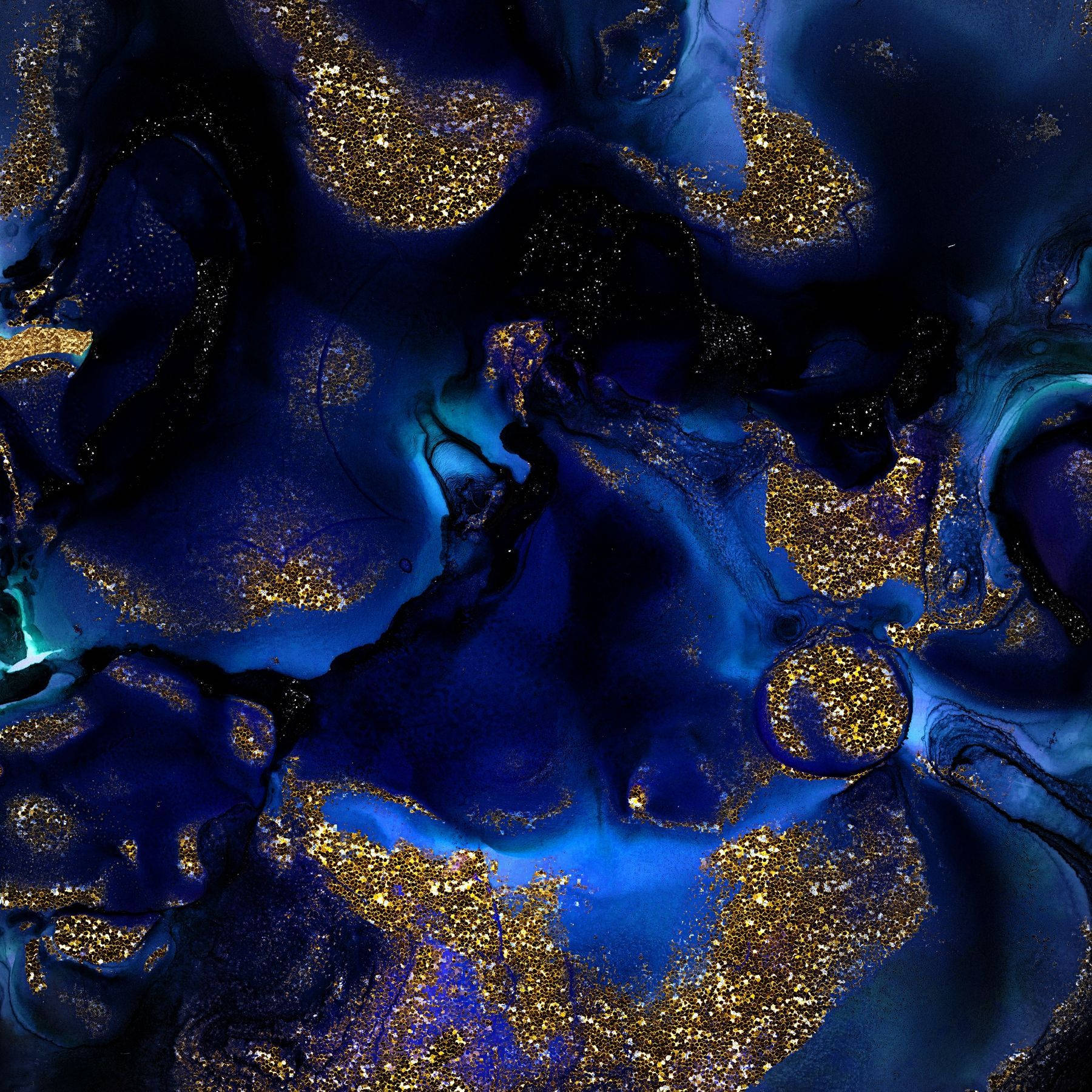 indigo aesthetic, blue and gold painting, black background, HD Desktop Wallpaper