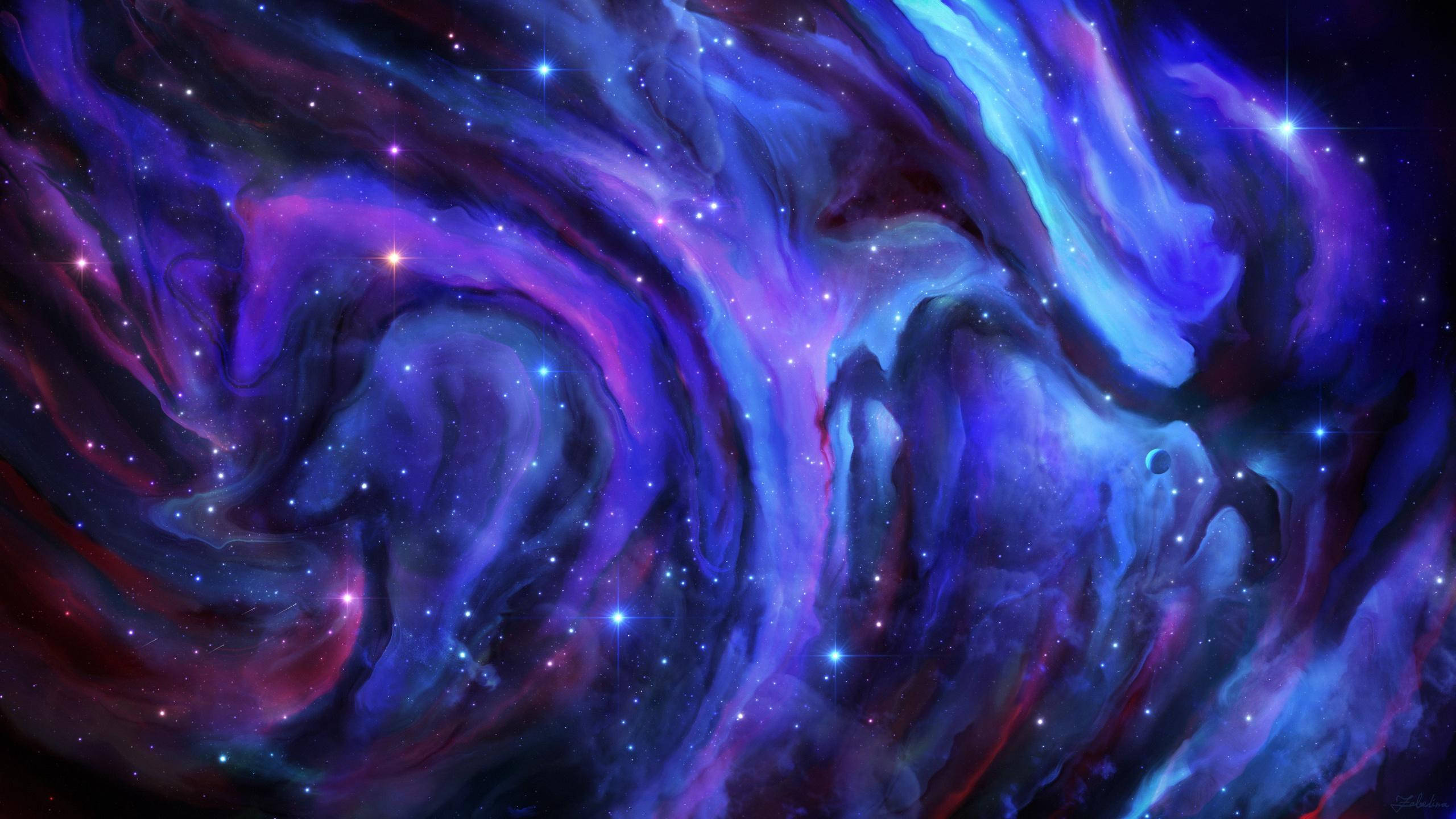 Indigo Aesthetic, cosmic nebula, electric blues, 2K Desktop Wallpaper