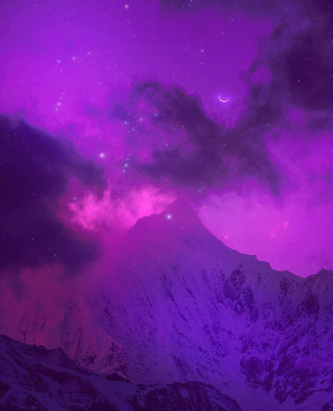 Indigo Aesthetic, vibrant purple starry sky, crescent moon, HD Phone Wallpaper