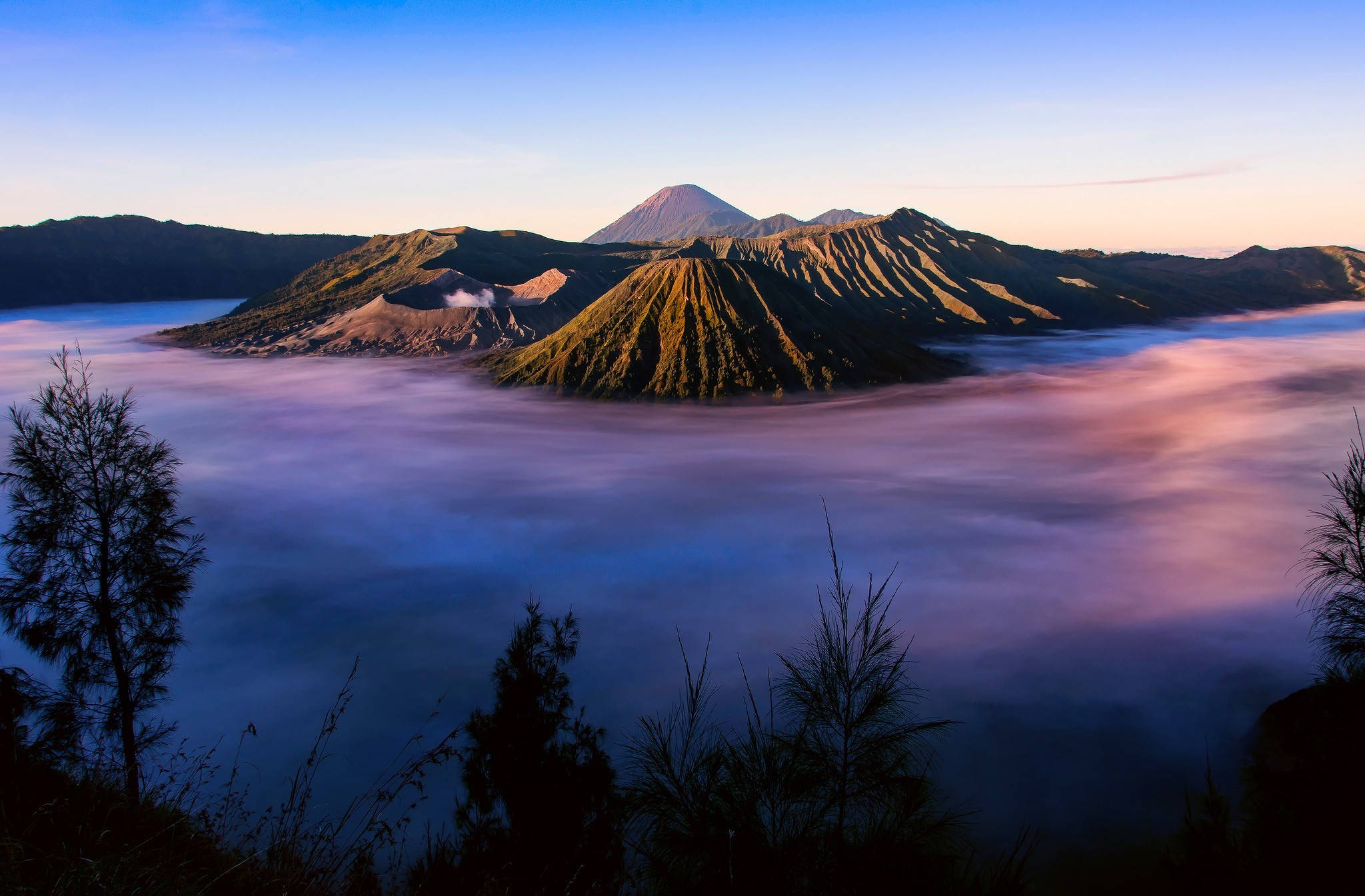 Indonesia, active volcano, sunrise, Full HD Desktop Wallpaper