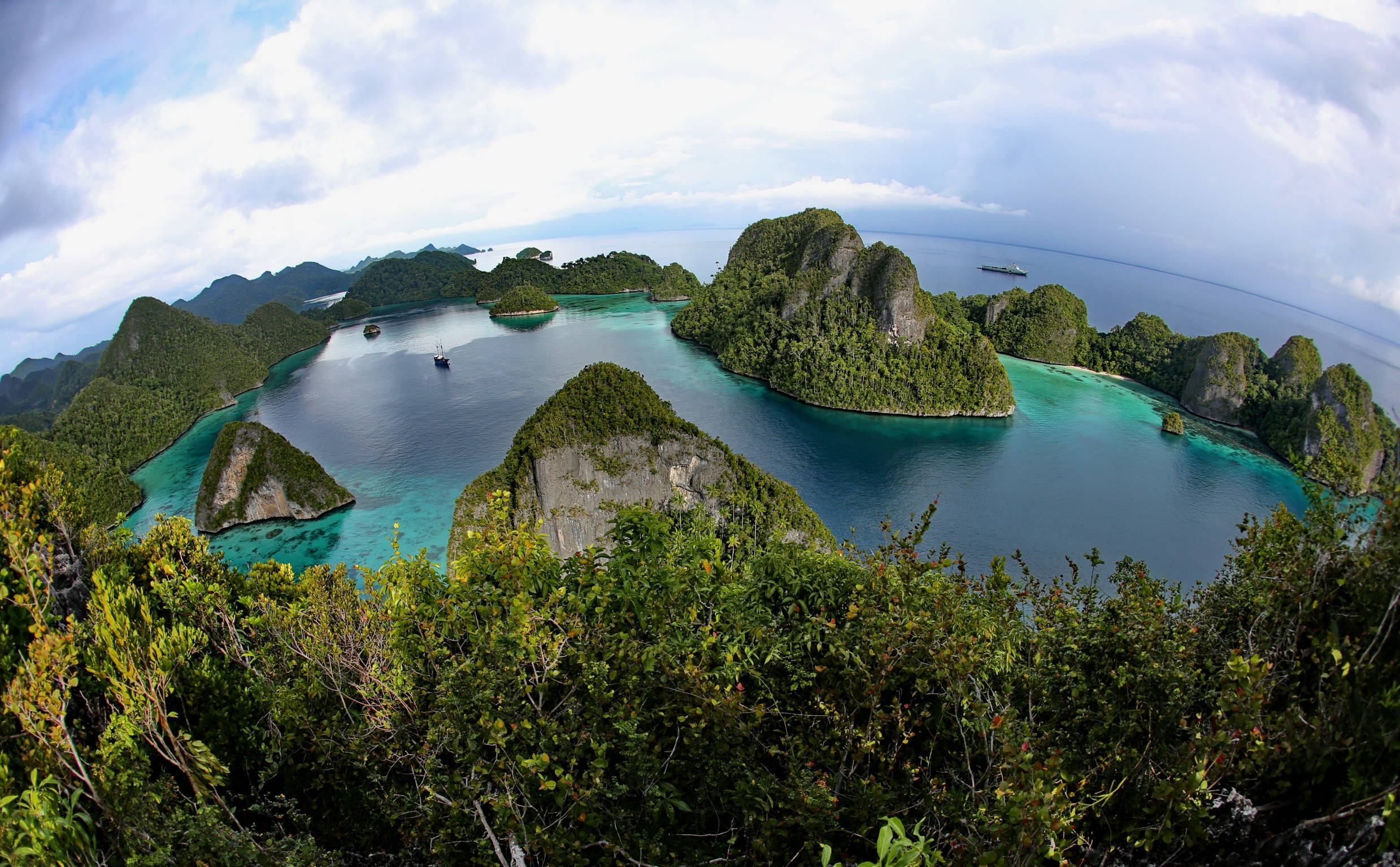 Indonesia, fisheye view, karst islands, Full HD Desktop Wallpaper