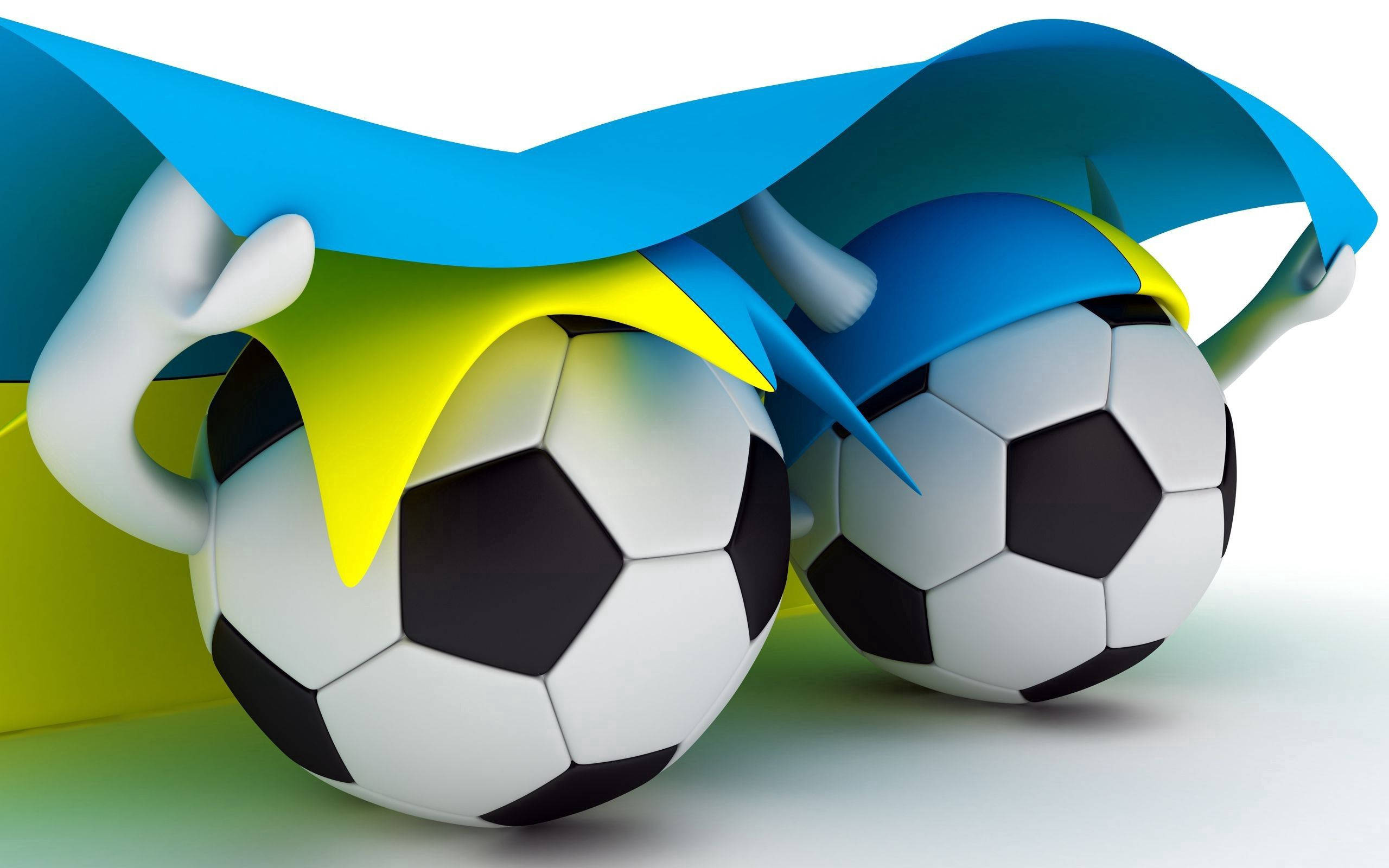 Ukraine flag, blue and yellow flag, black and white soccer balls, 2K Desktop Wallpaper