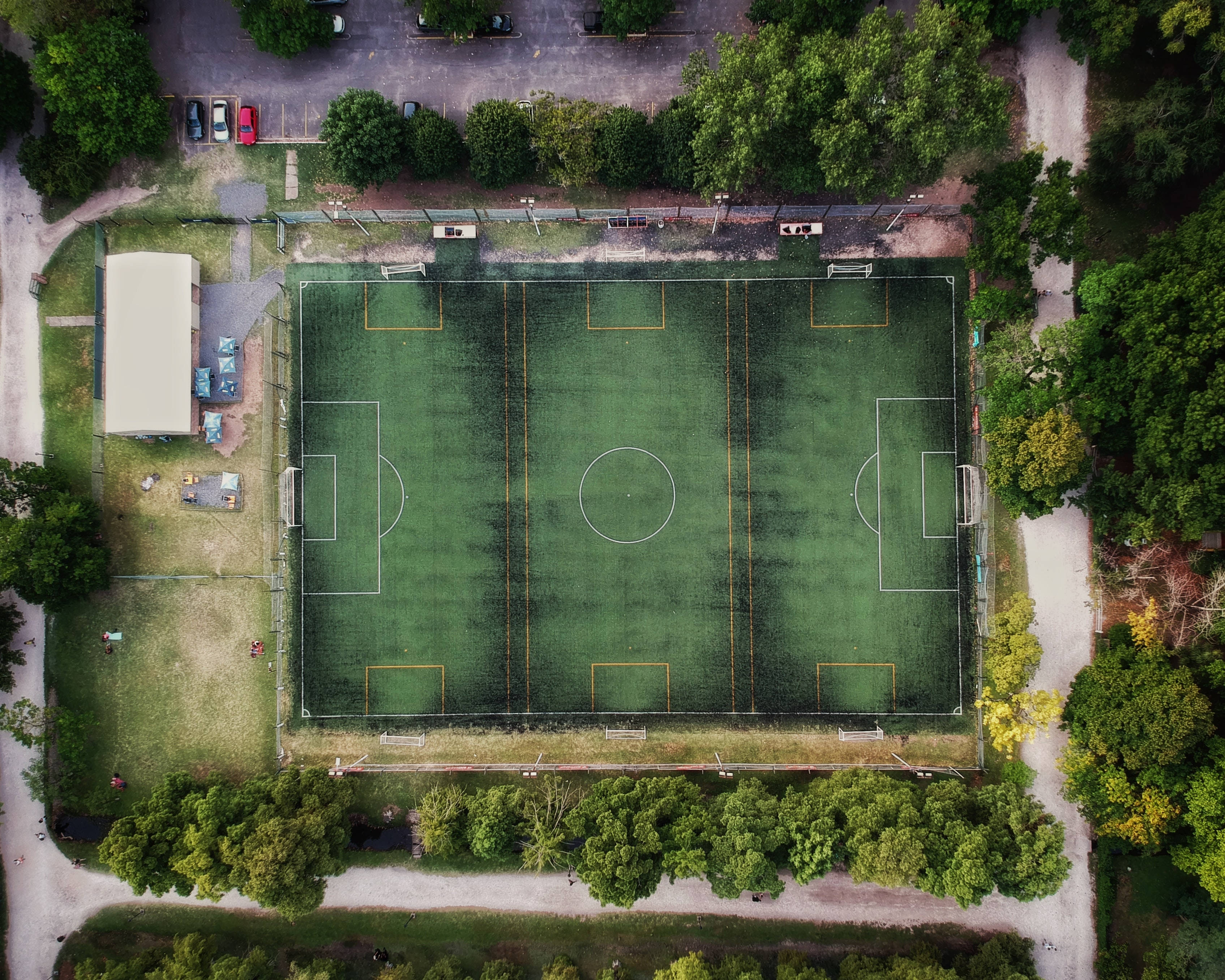 soccer field, aerial view, green grass, 2K Desktop Wallpaper