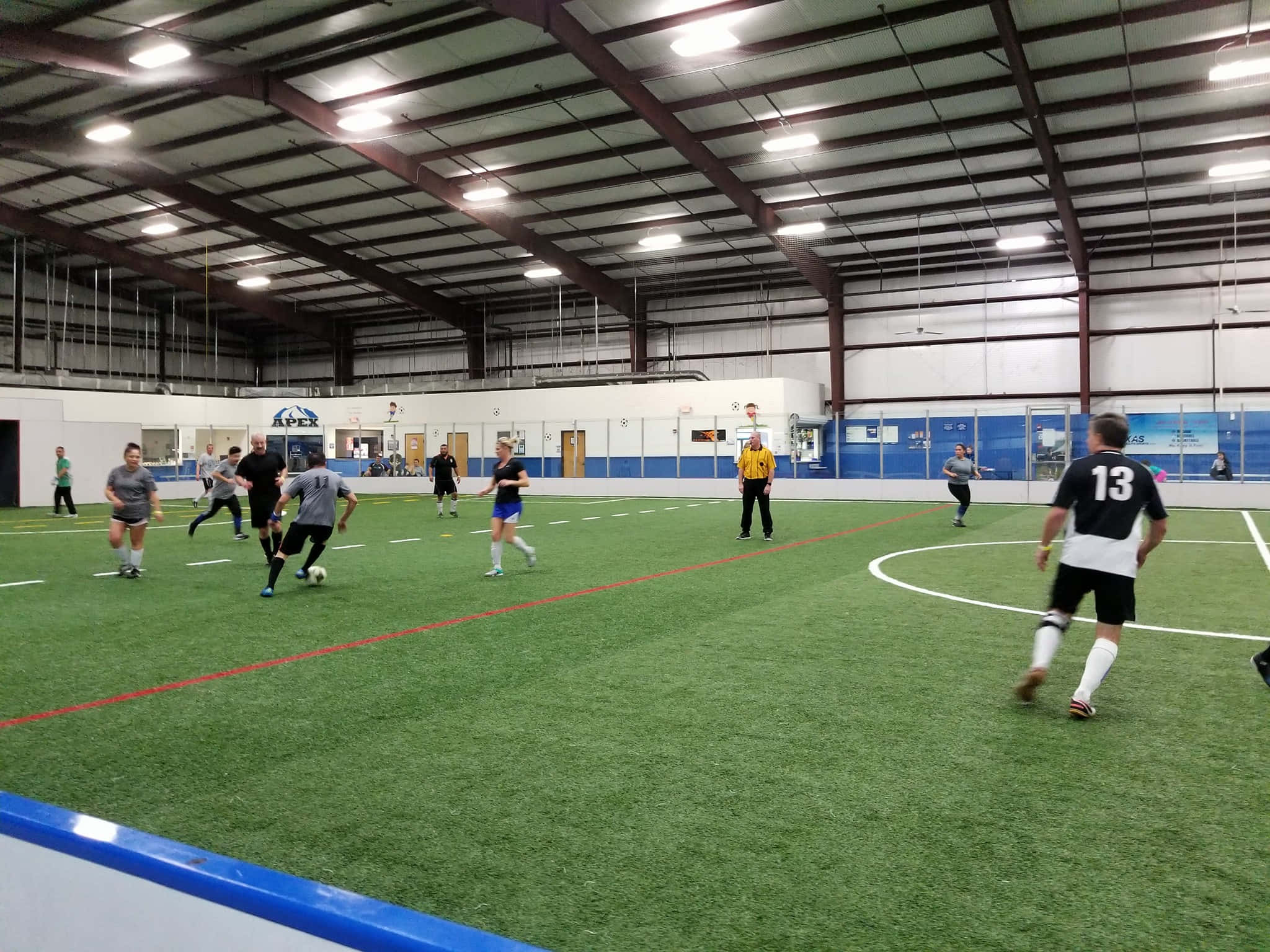 indoor soccer, artificial lights, green turf field, Full HD Desktop Wallpaper