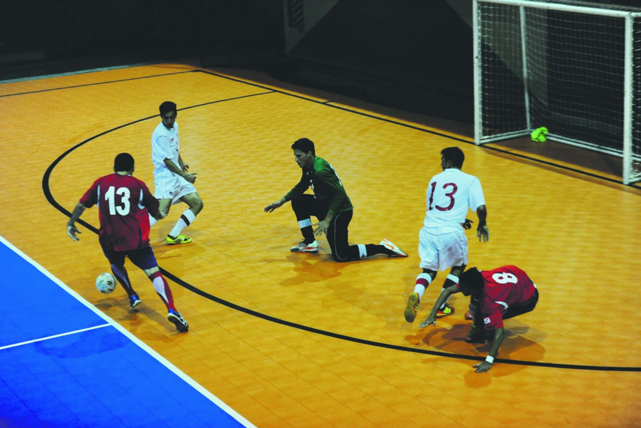 indoor soccer, futsal players, red and white jerseys, Full HD Desktop Wallpaper