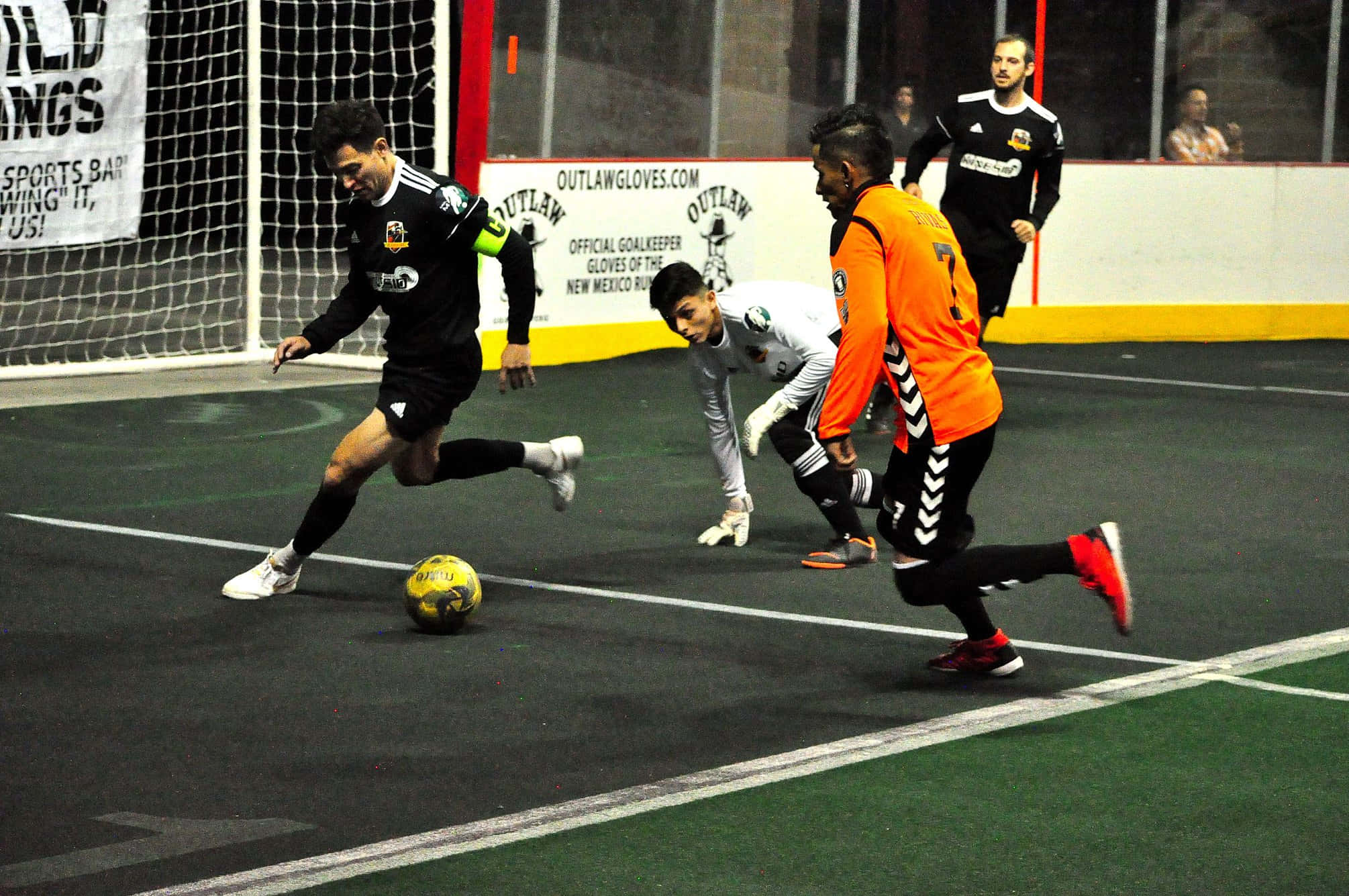 Indoor Soccer, black, yellow ball, Full HD Desktop Wallpaper