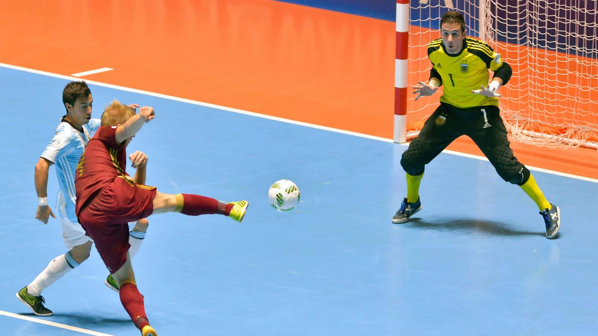 futsal player, red, goalkeeper, Full HD Desktop Wallpaper