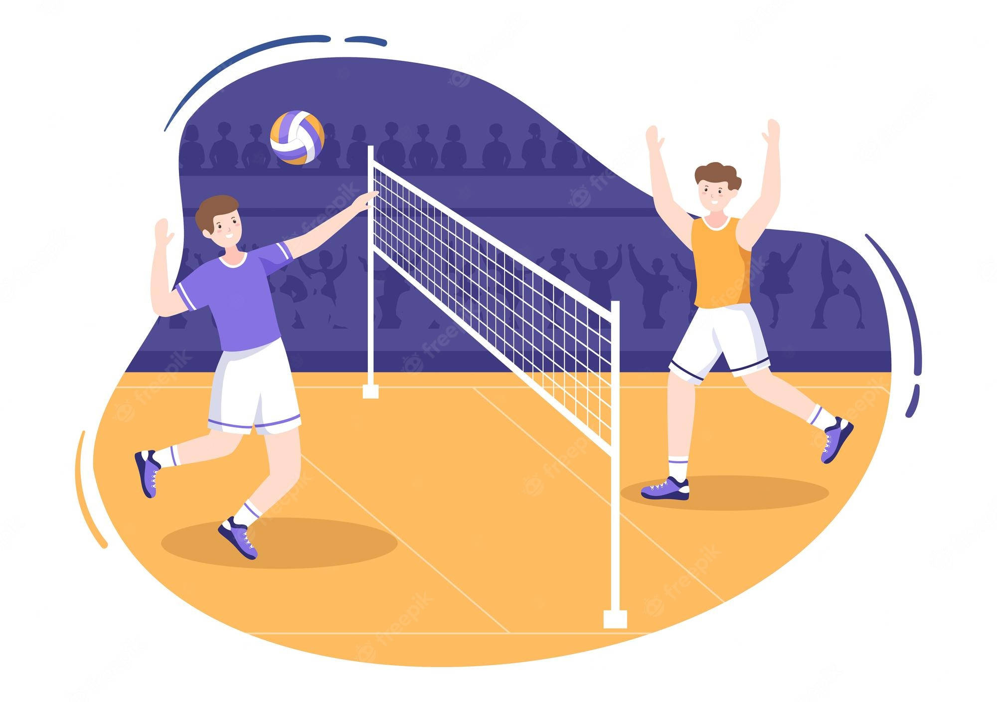 Indoor Volleyball, orange court, purple crowd background, Full HD Desktop Wallpaper