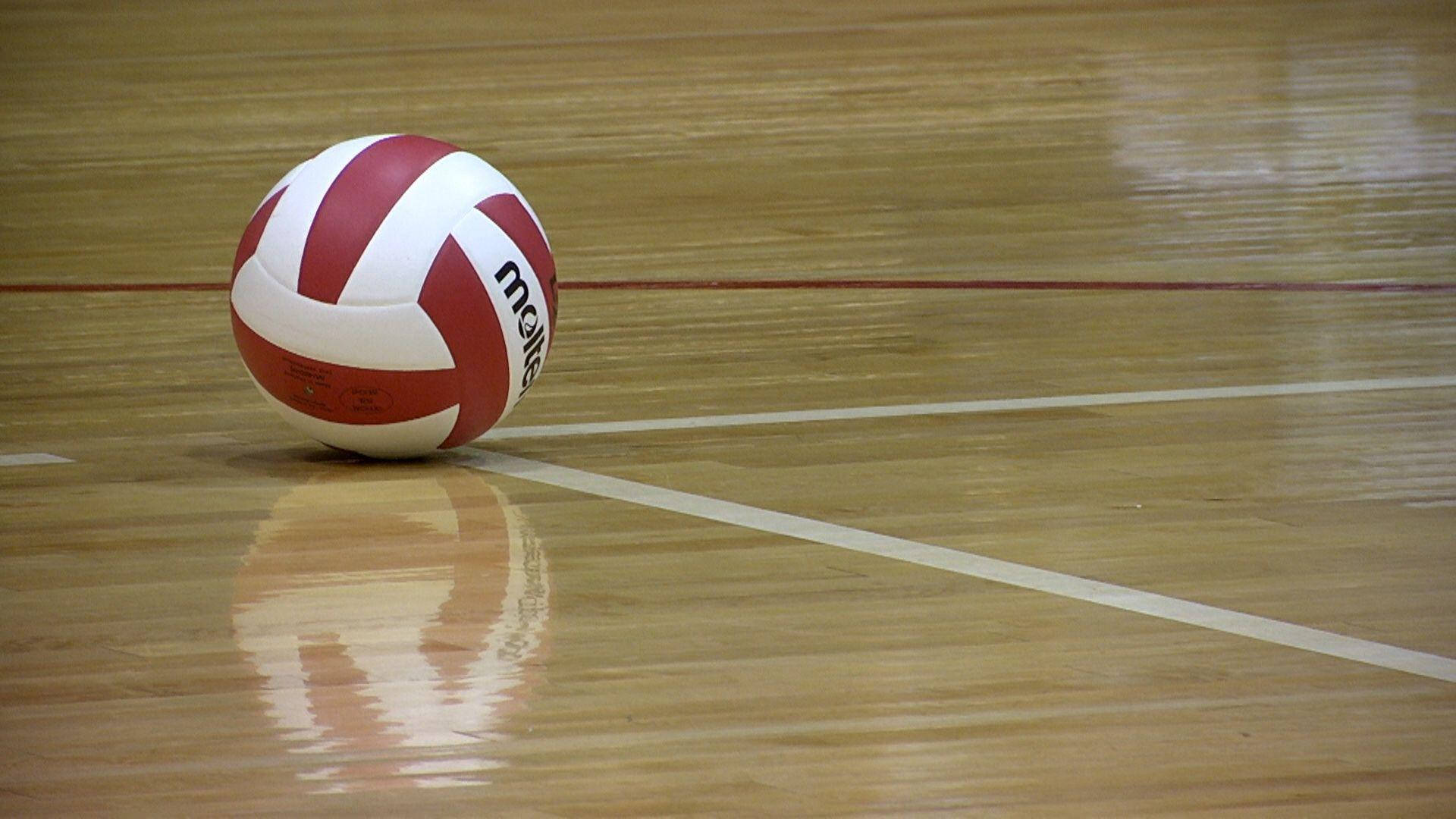 Indoor Volleyball, red and white volleyball, polished wooden gym floor, Full HD Desktop Wallpaper