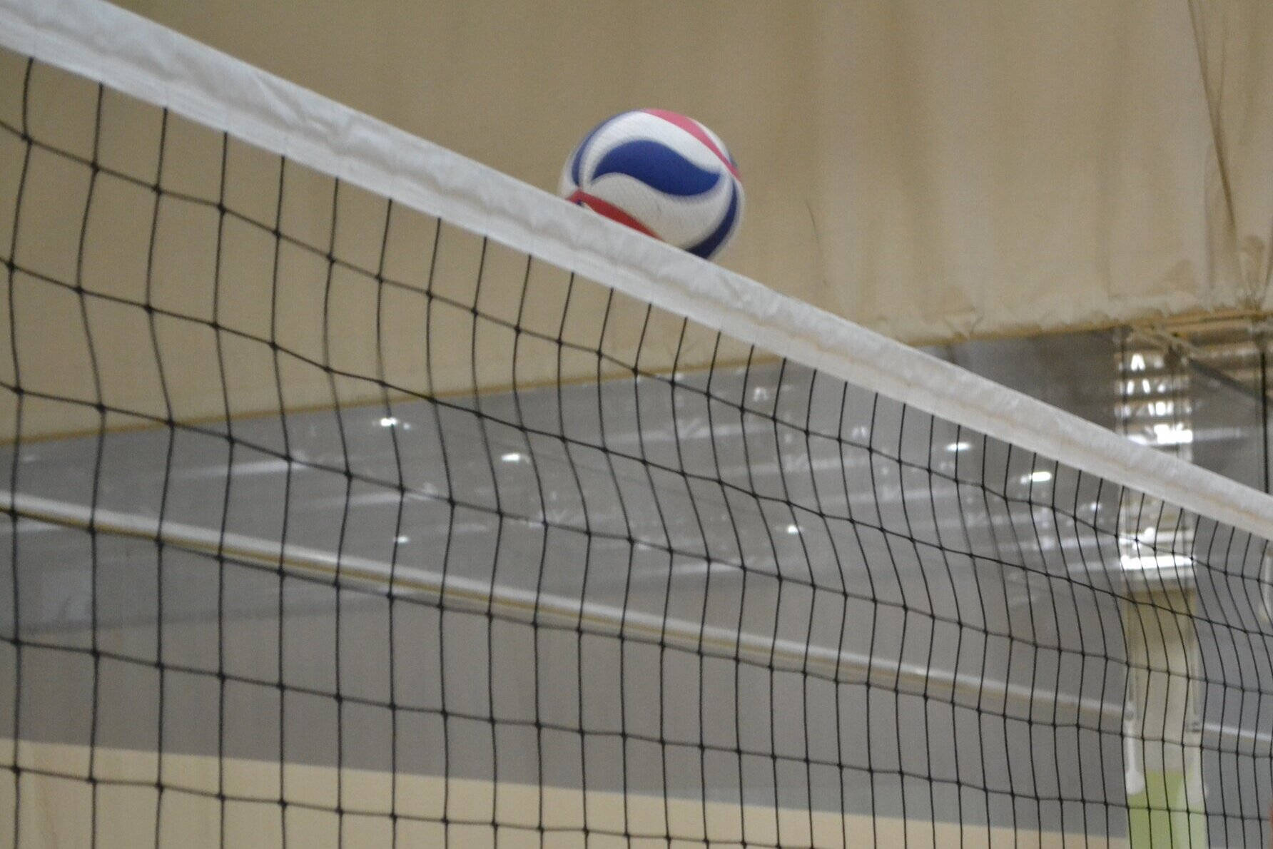 Indoor Volleyball, red white and blue volleyball, black net, HD Desktop Wallpaper