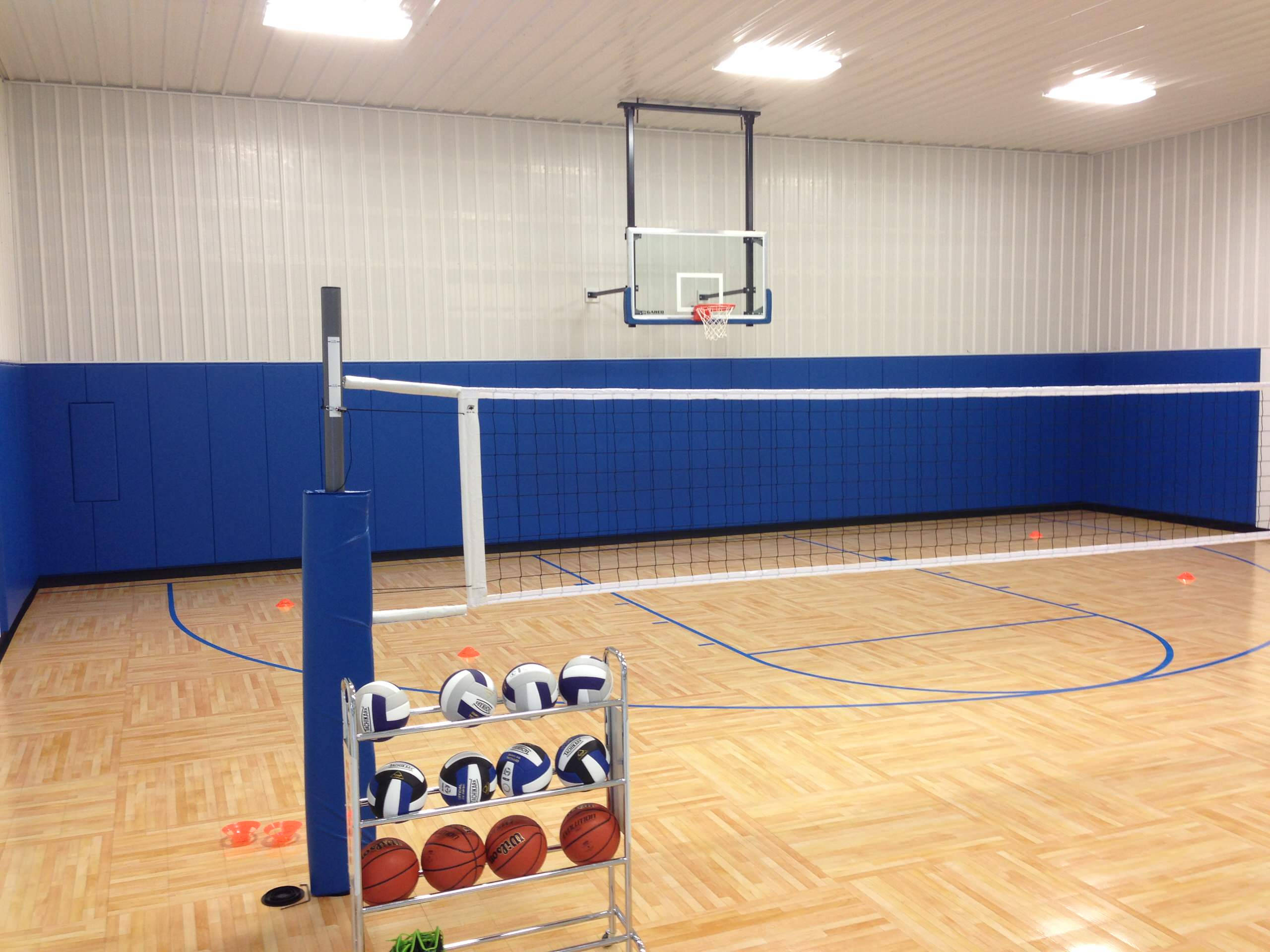 indoor gymnasium, volleyball net, basketball hoop, 2K Desktop Wallpaper