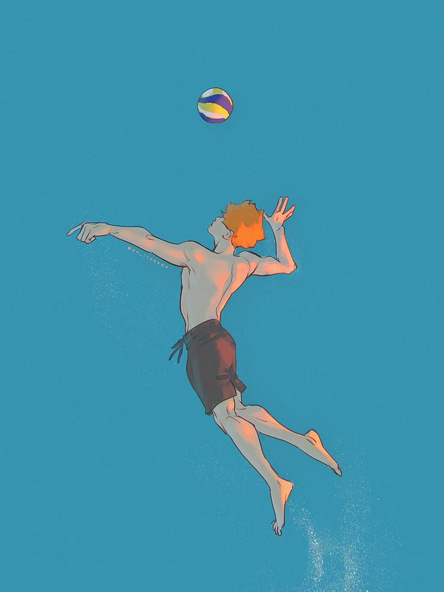orange hair, teal background, colorful volleyball, SD Phone Wallpaper