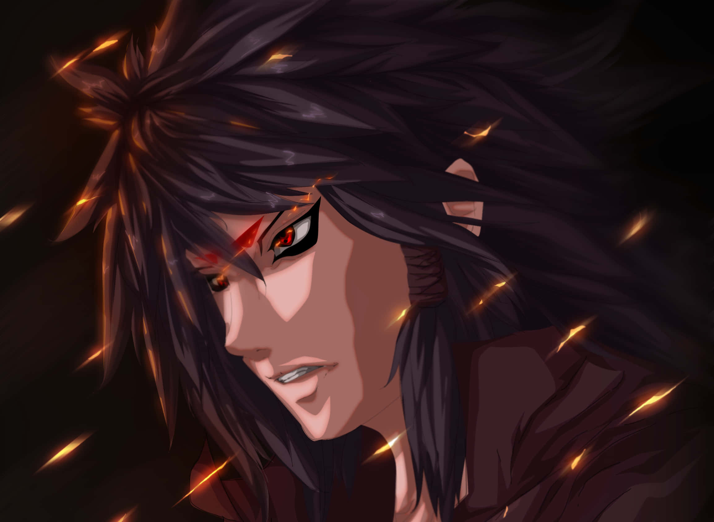 Indra Ōtsutsuki, glowing red eyes, fiery sparks, Full HD Desktop Wallpaper
