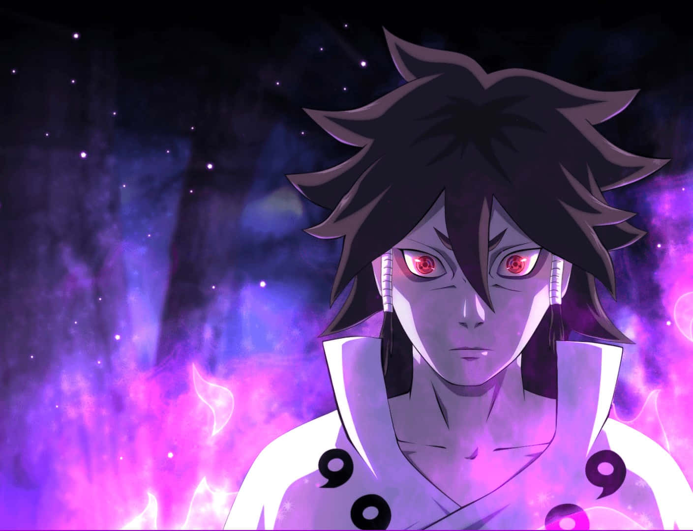 Indra Ōtsutsuki, glowing red eyes, spiky black hair, HD Desktop Wallpaper