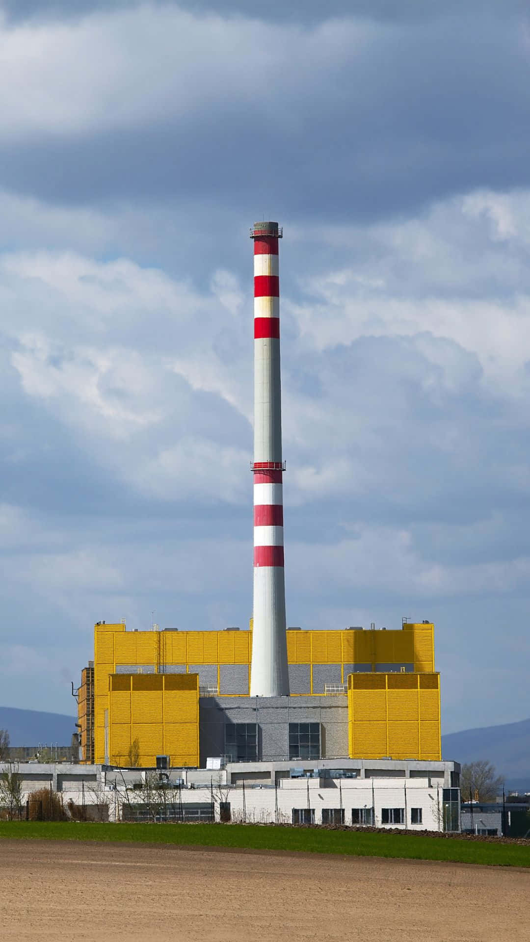 industrial power plant, chimney, red and white striped, Full HD Phone Wallpaper