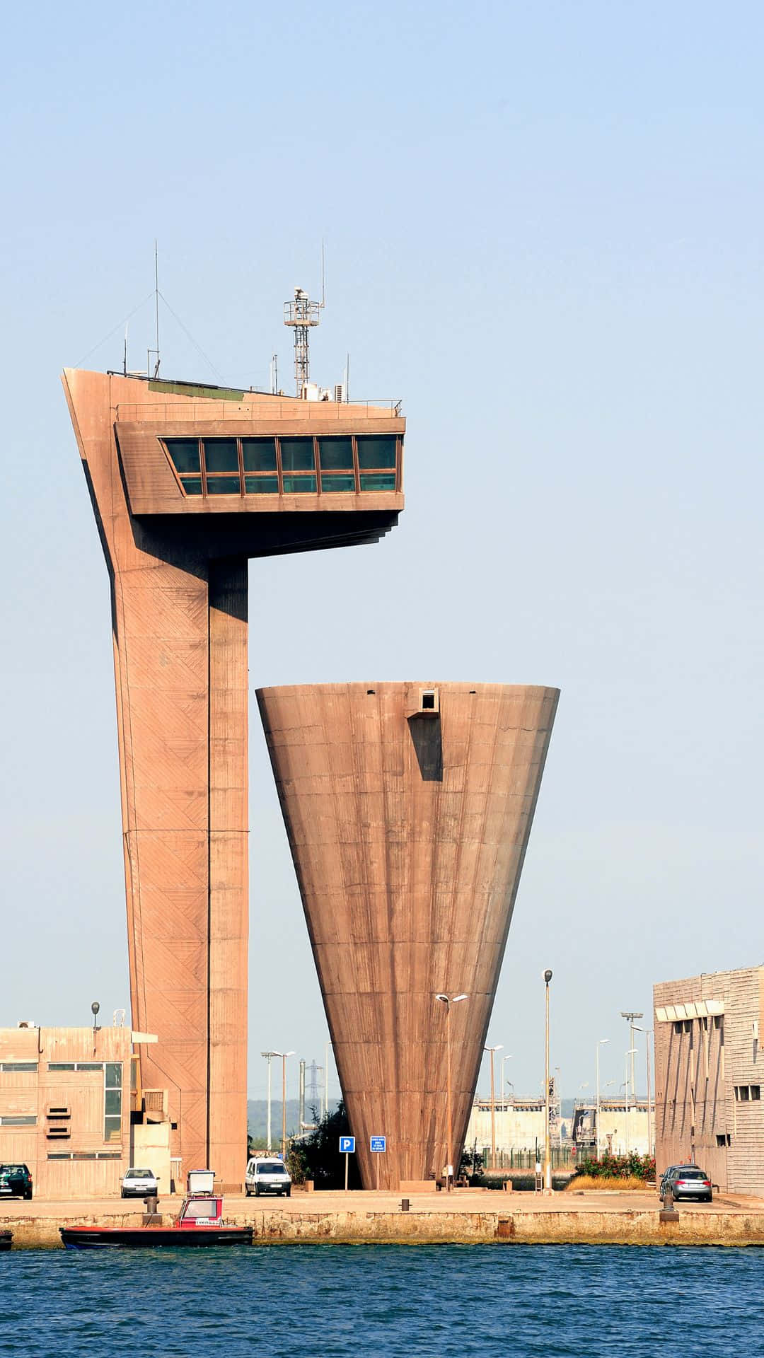 maritime control tower, modernist concrete, conical structure, Full HD Phone Wallpaper