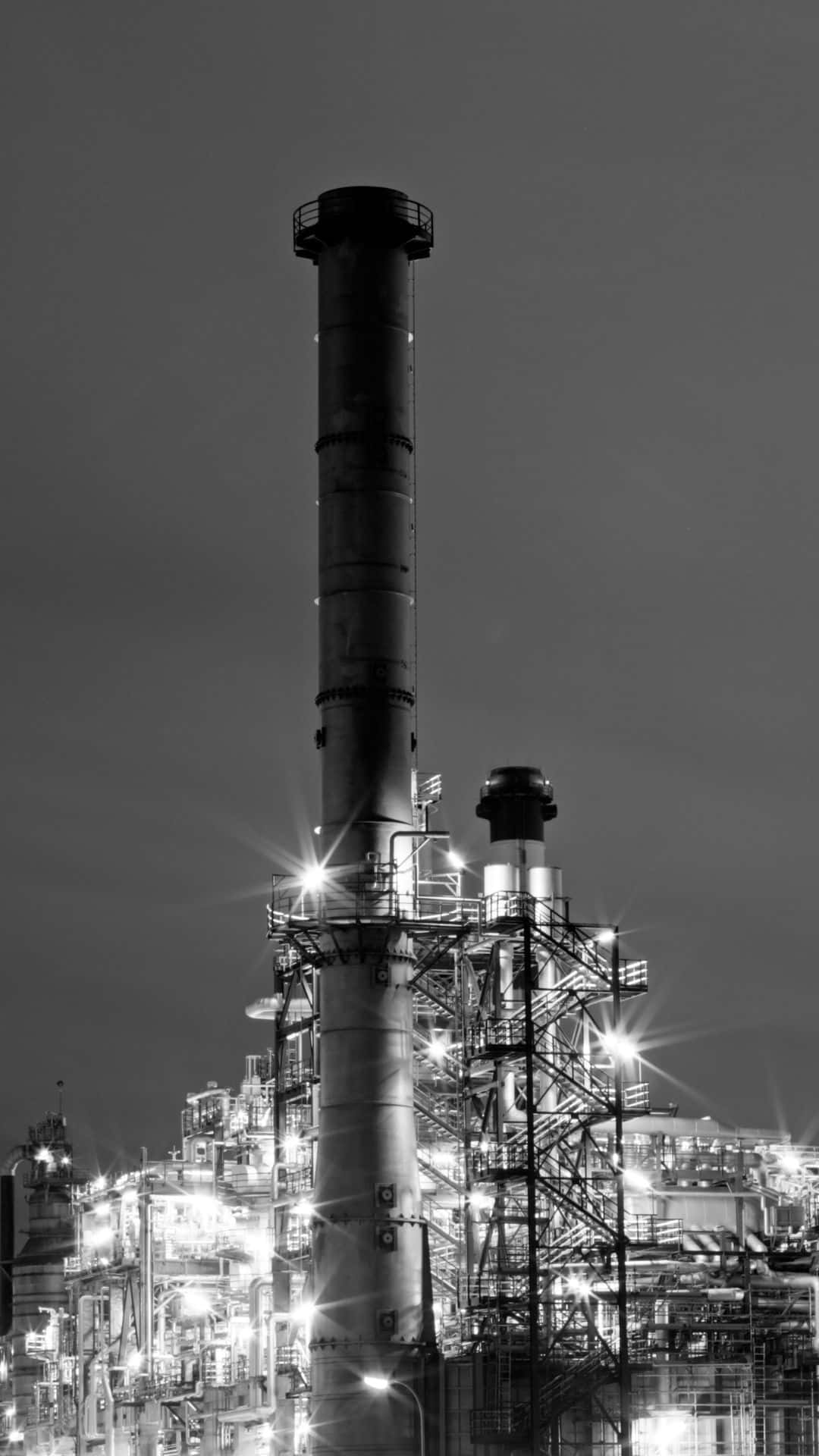 industrial smokestack, dark night sky, bright starburst lights, Full HD Phone Wallpaper