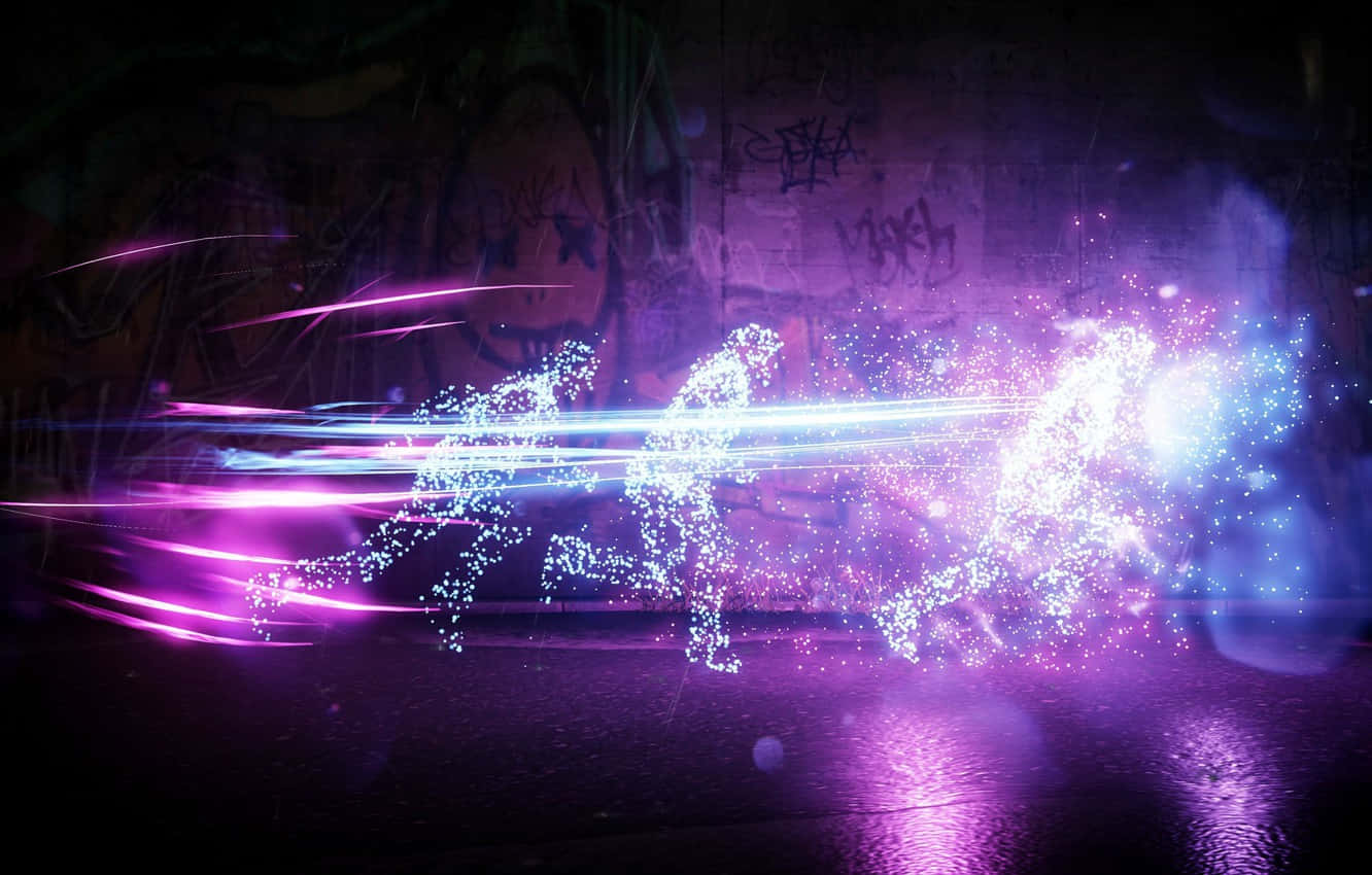 Infamous, neon-lit alleyway, purple energy trails, HD Desktop Wallpaper