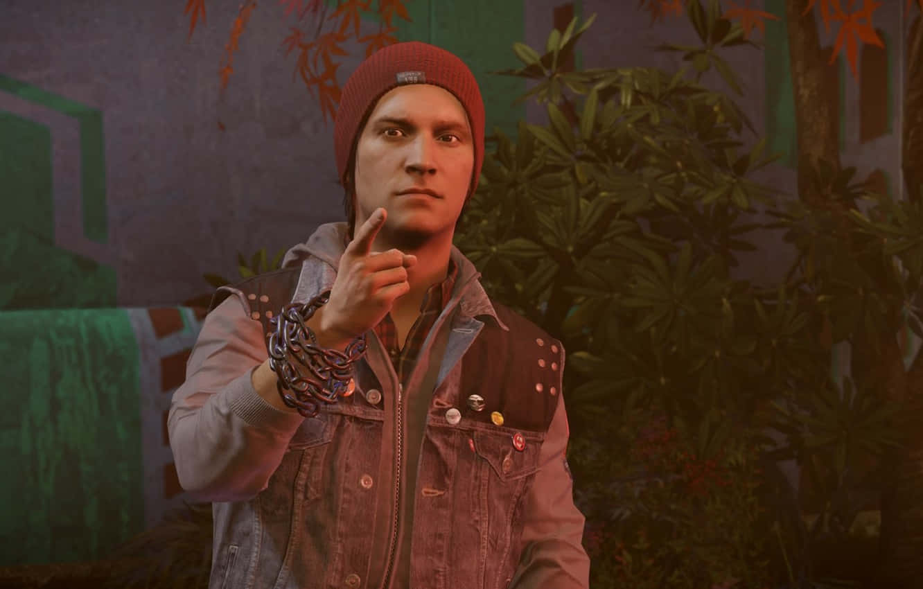 Infamous, red beanie, denim vest, HD Desktop Wallpaper