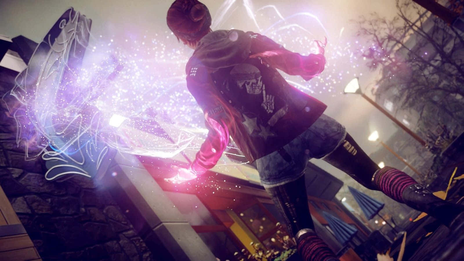 Infamous, hoodie, glowing pink and blue magical energy, HD Desktop Wallpaper