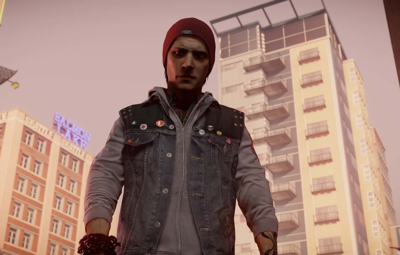 Infamous Guy, denim vest, red beanie, HD Desktop Wallpaper