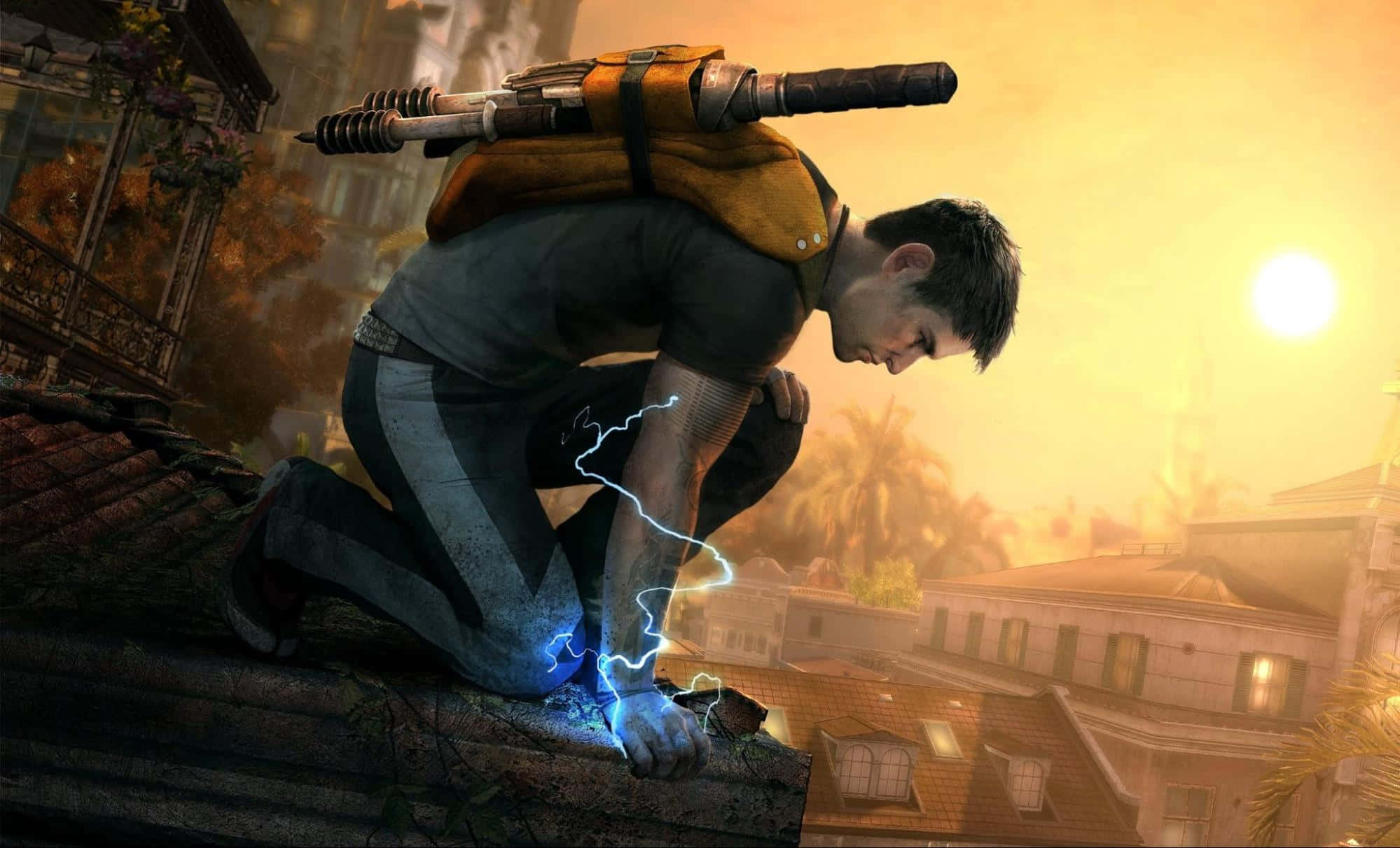 Infamous, rooftop, sunset, Full HD Desktop Wallpaper