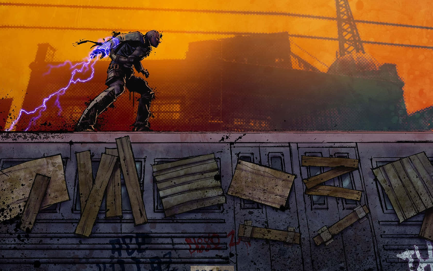 Infamous, purple lightning, orange sunset, HD Desktop Wallpaper