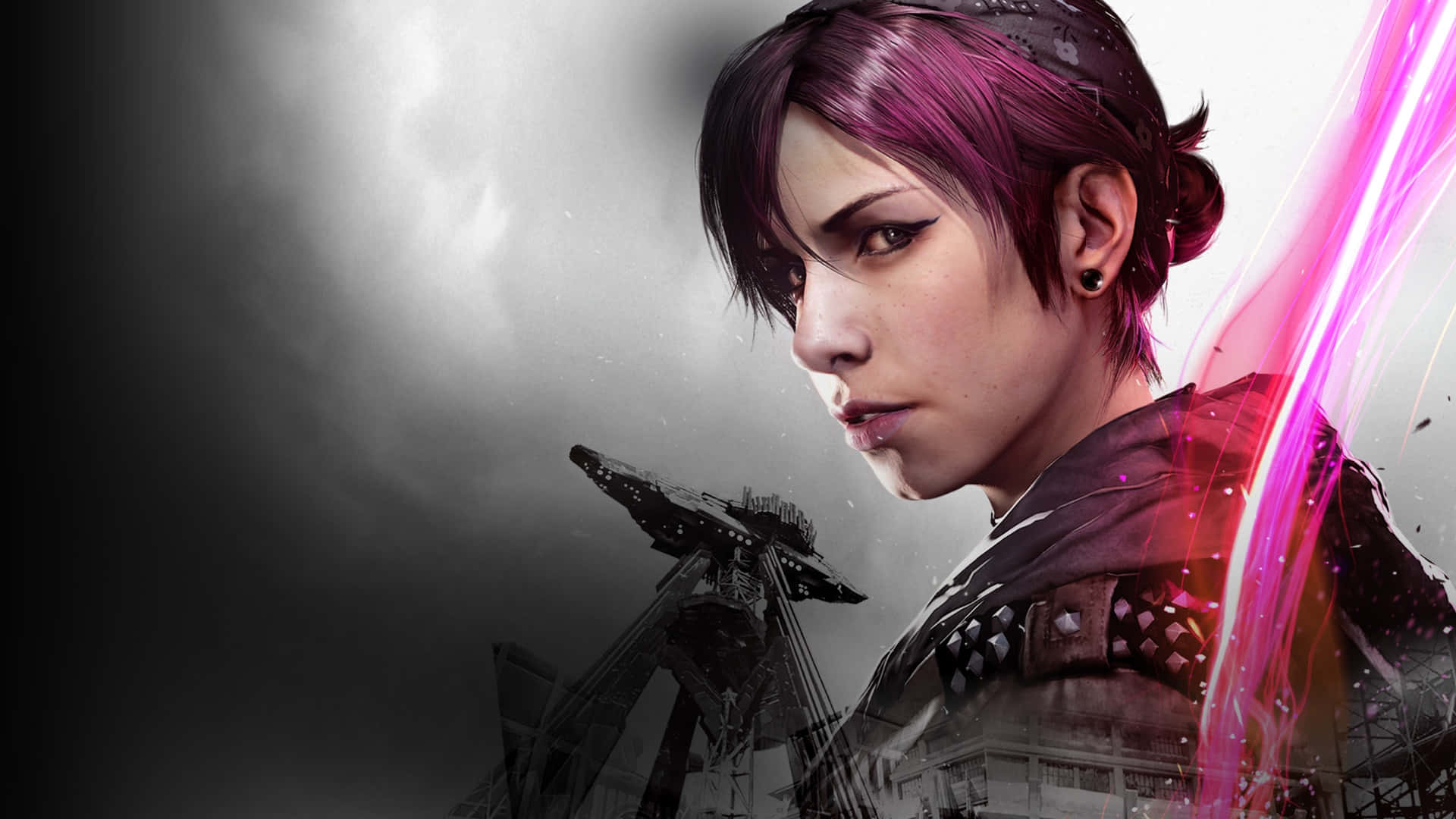 Infamous, magenta hair, glowing pink energy blade, Full HD Desktop Wallpaper