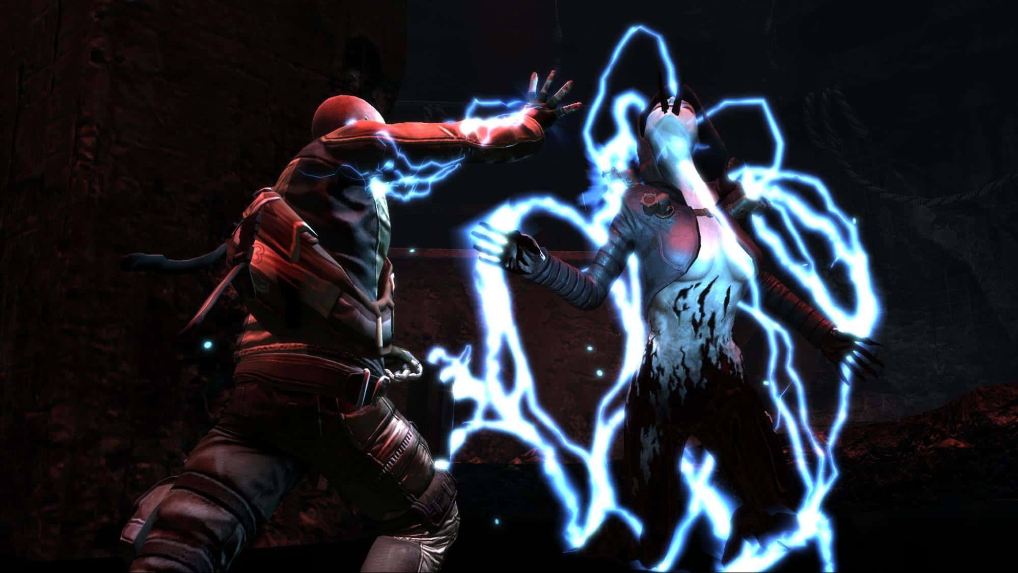 Infamous, red character, blue lightning, Full HD Desktop Wallpaper