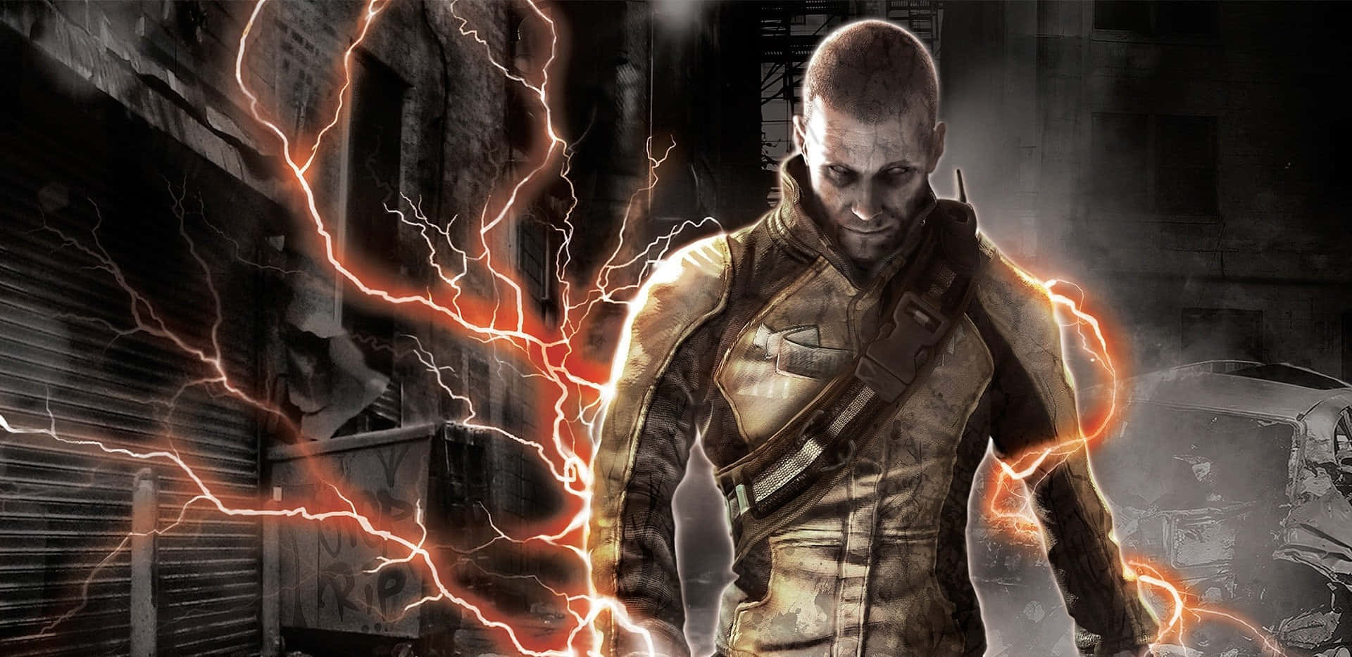 Infamous, electric energy, crumbling buildings, Full HD Desktop Wallpaper