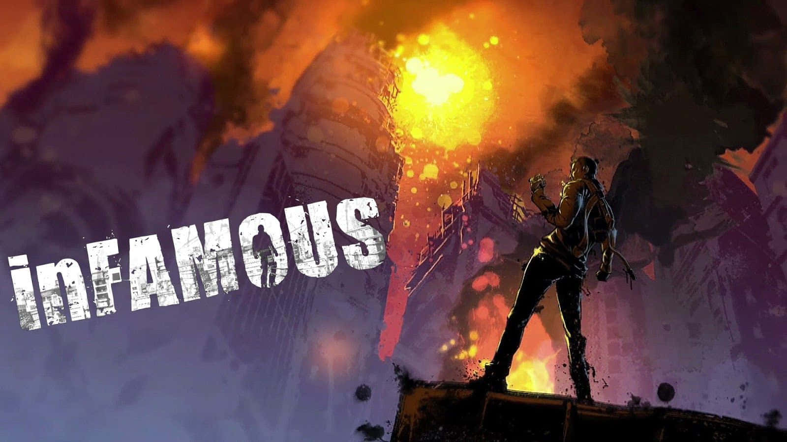 Infamous, silhouetted figure, rooftop, HD Desktop Wallpaper