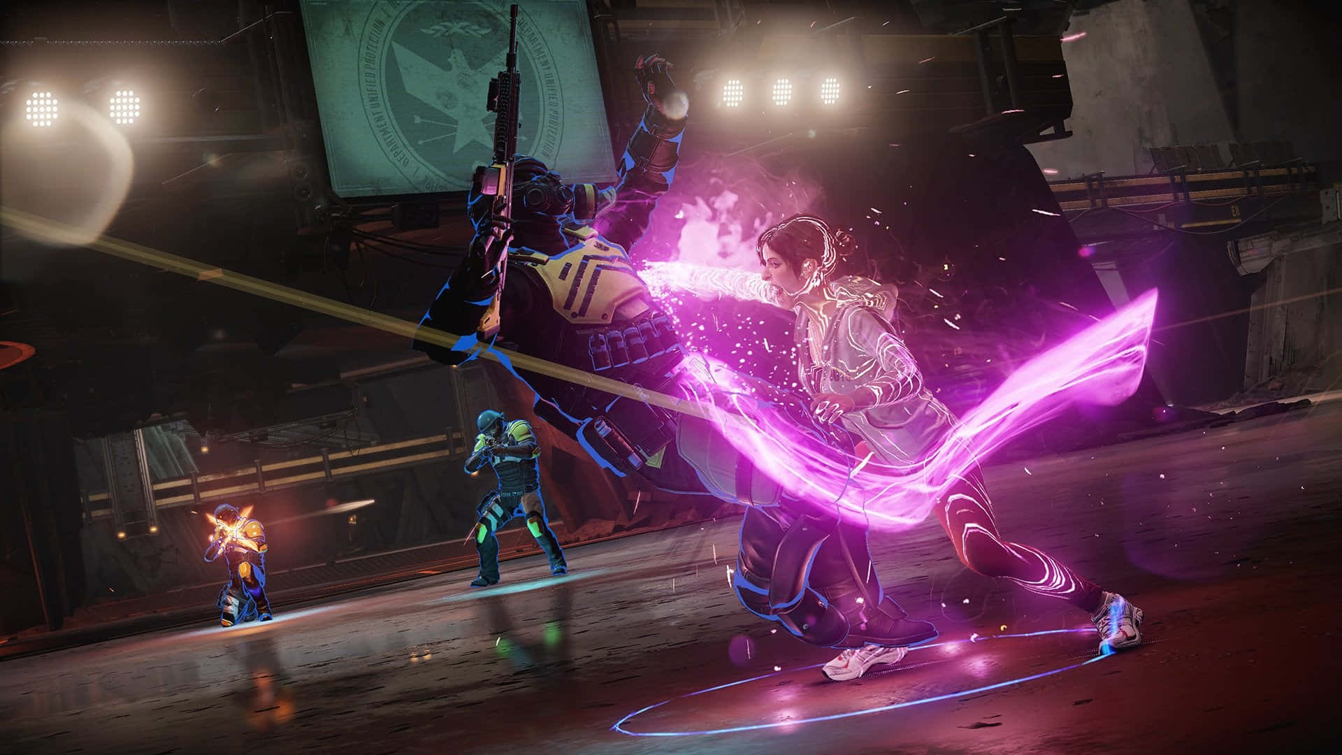 Infamous, glowing purple energy blade, dark arena, Full HD Desktop Wallpaper