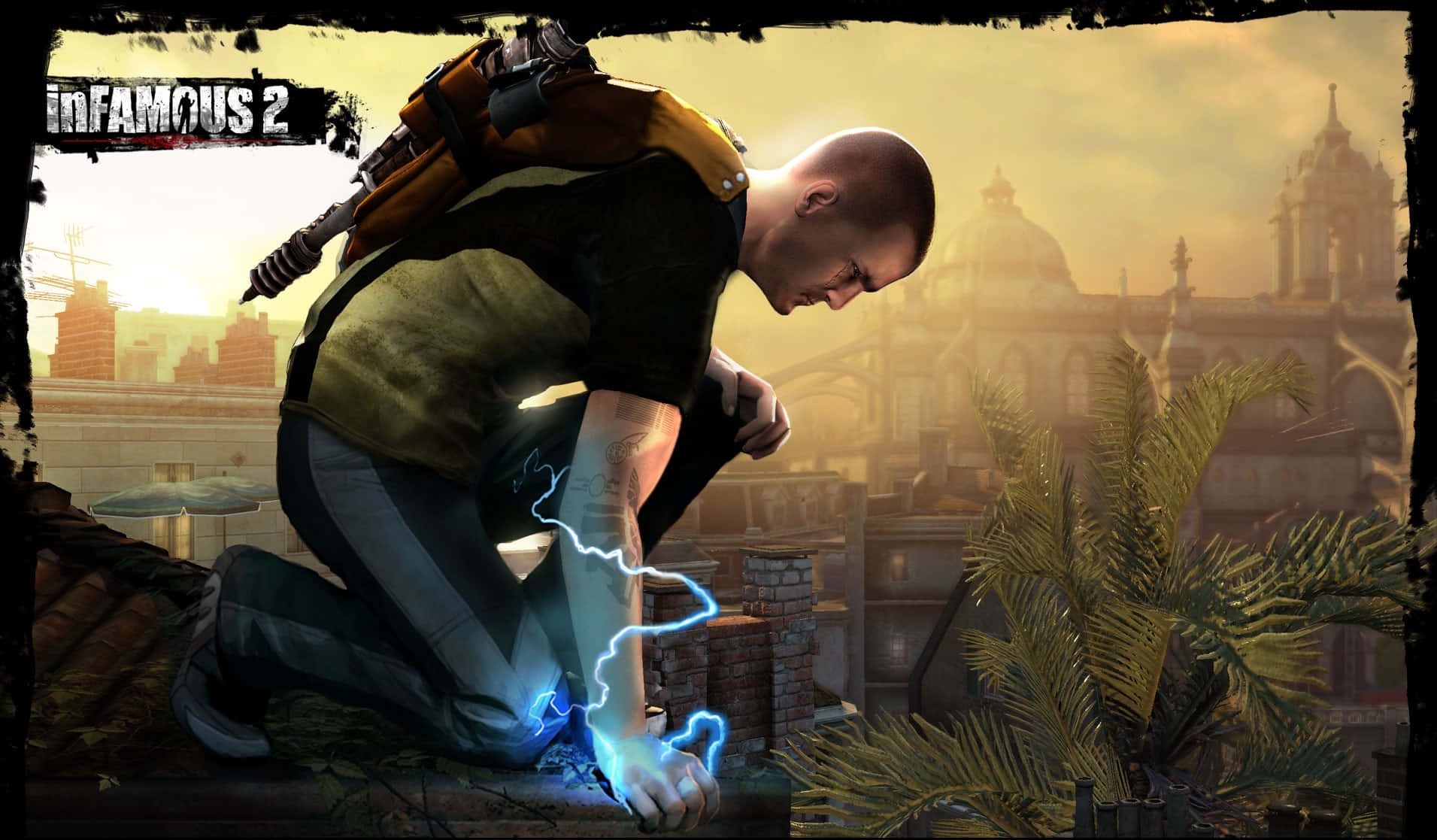 Infamous, bald man, rooftop, HD Desktop Wallpaper