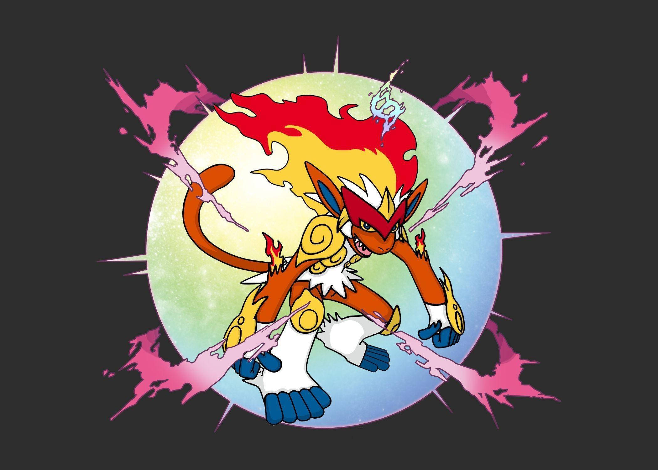 Infernape, purple flames, cosmic sphere, Full HD Desktop Wallpaper