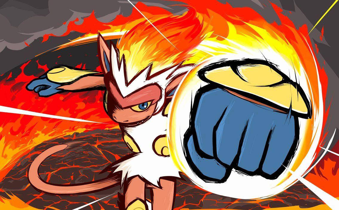 Infernape, charged fist, fiery anime-style, SD Desktop Wallpaper
