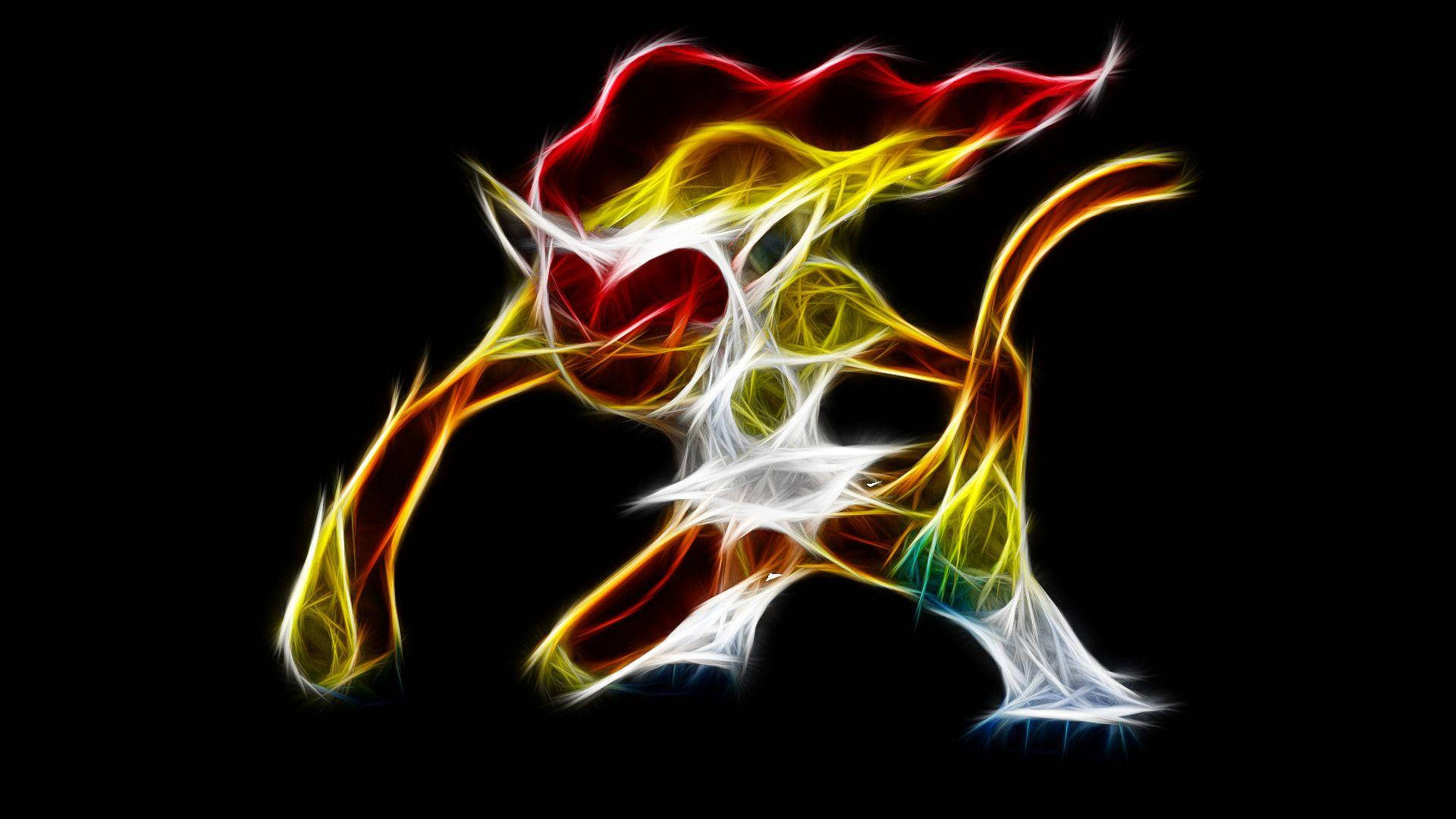 Infernape, neon outline, abstract fractal creature, Full HD Desktop Wallpaper