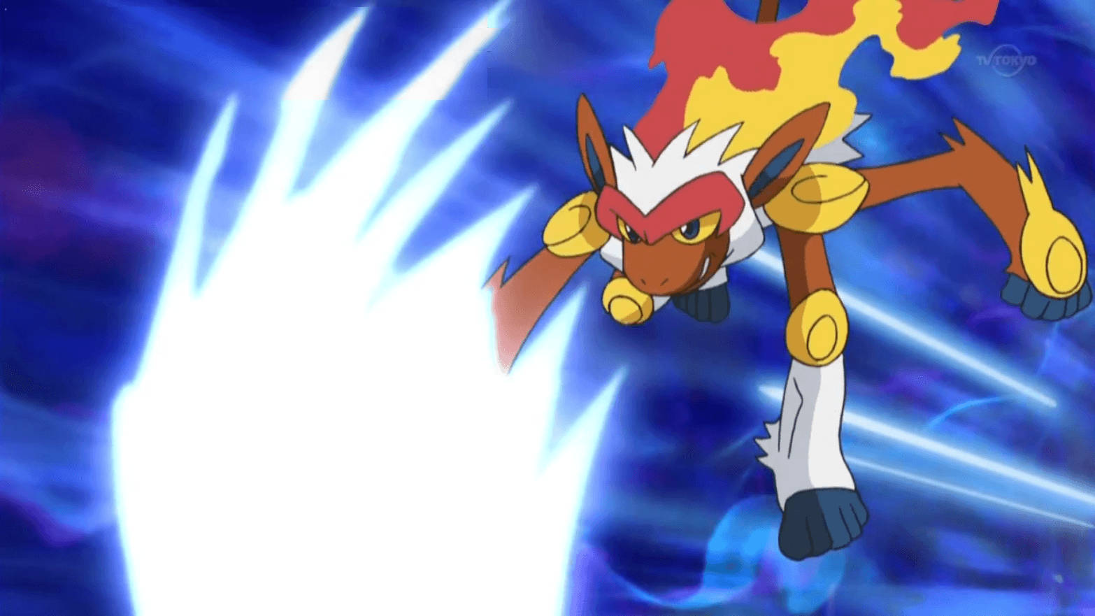 Infernape, blue energy blast, swirling dark blue background, HD Desktop Wallpaper