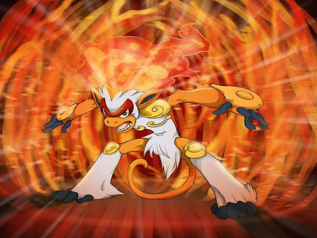 Infernape, white fur, orange flames, SD Desktop Wallpaper