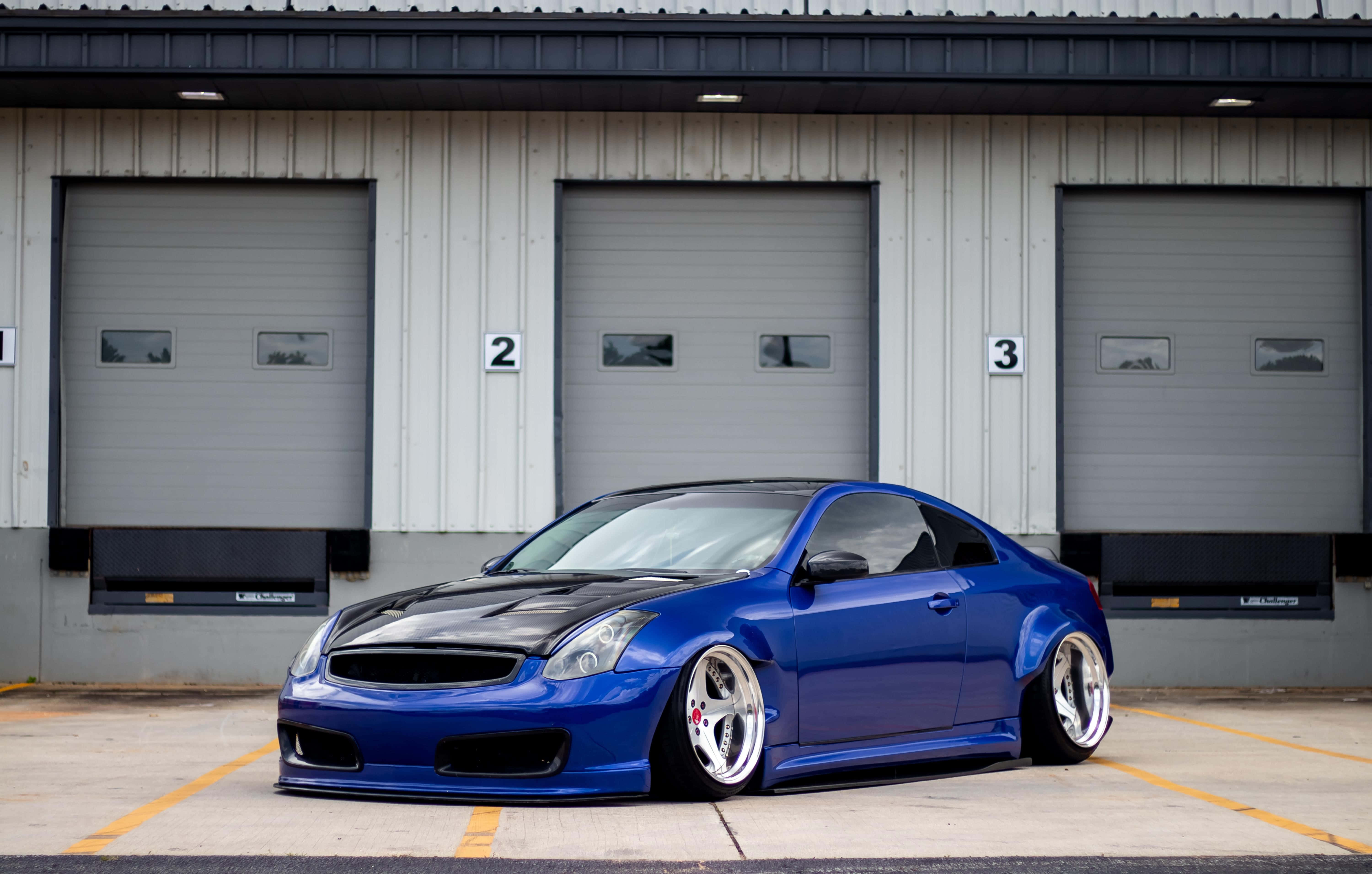 Infiniti G35, vibrant blue, custom wheels, 5K Desktop Wallpaper