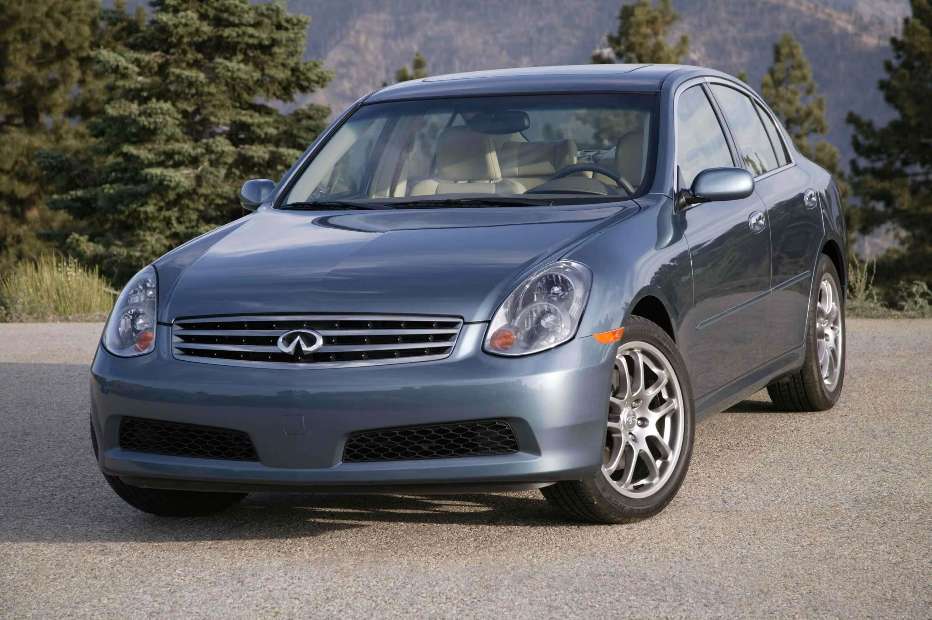 Infiniti G35, silver, gravel, 2K Desktop Wallpaper